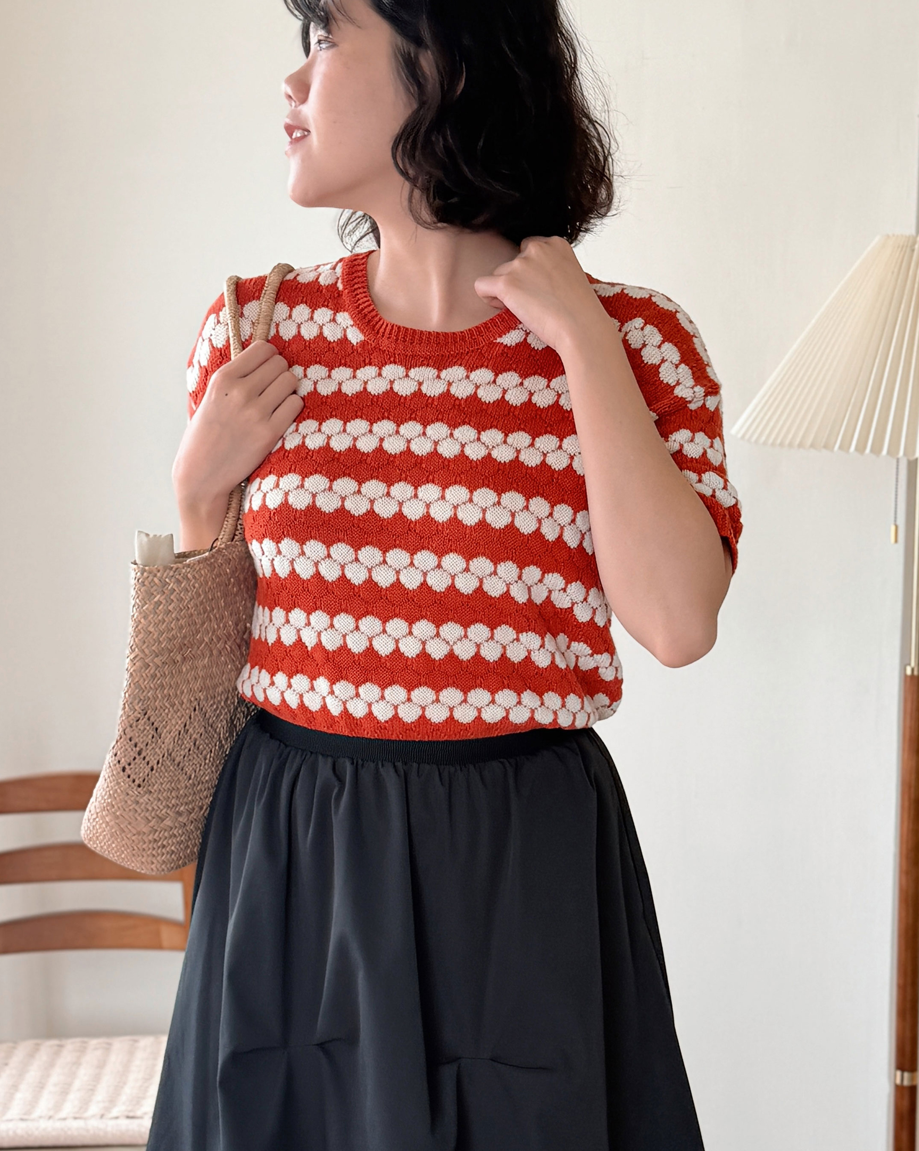 witharch復古雙色針織衫-紅