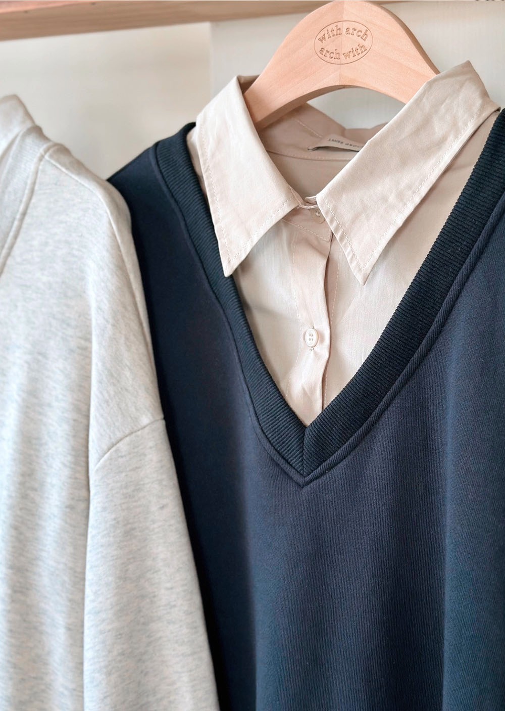 法式假兩件大學tee8