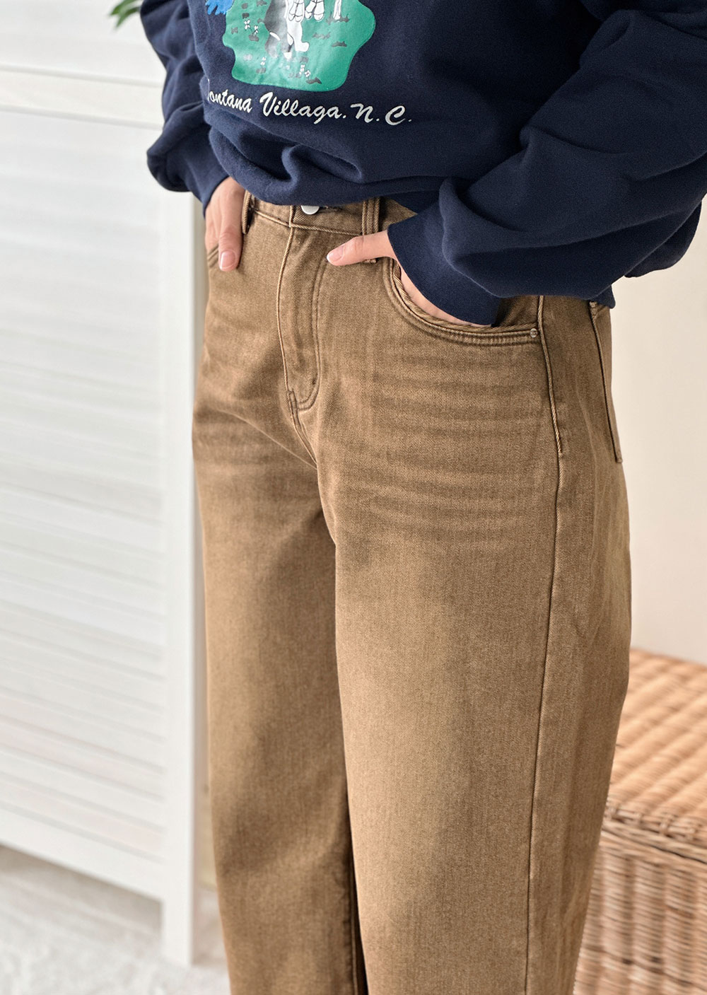 仿舊水洗牛仔寬裤8