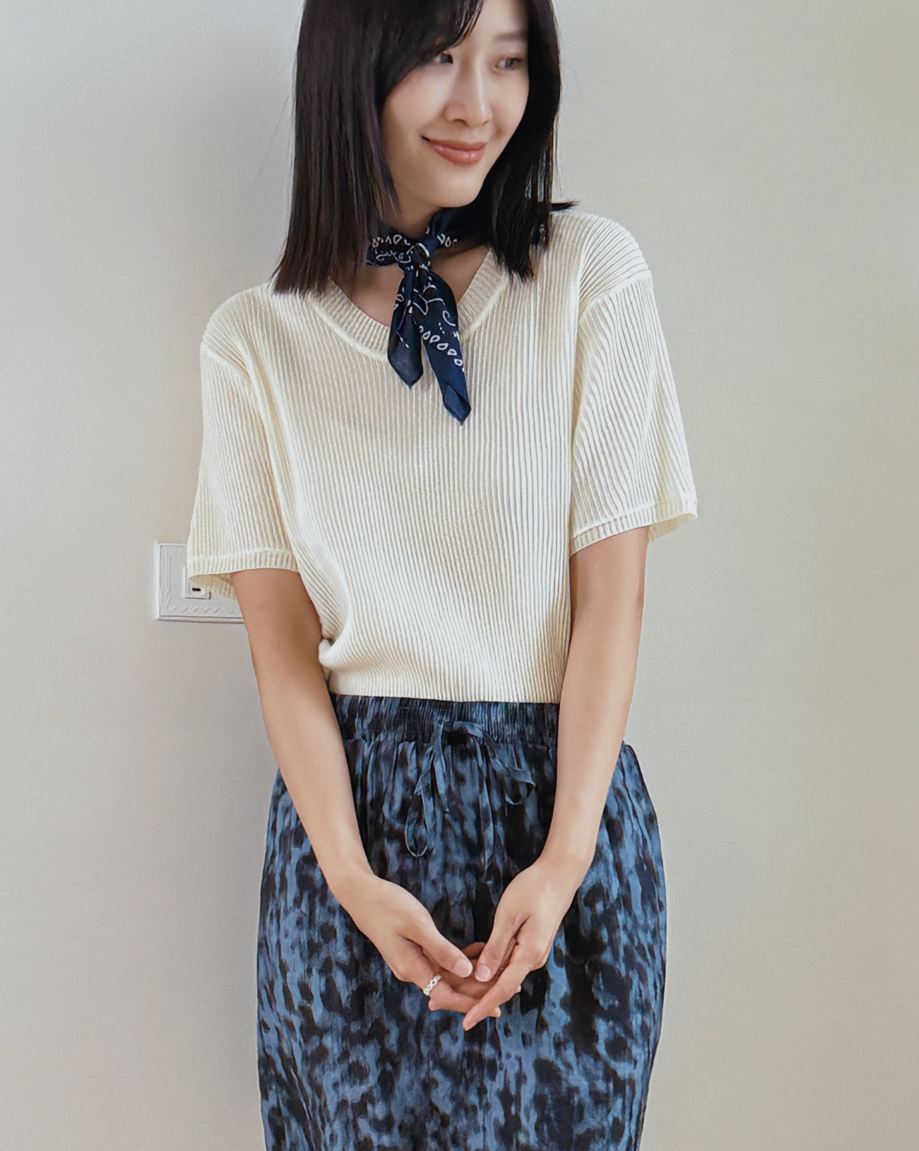 U領透膚羅紋針織衫-黃4