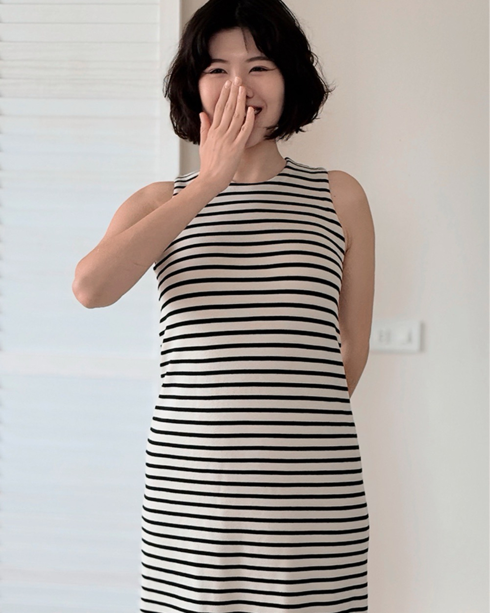 針織條紋背心洋裝