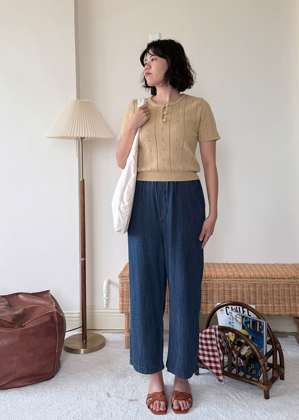 法式紋理針織衫-黃2