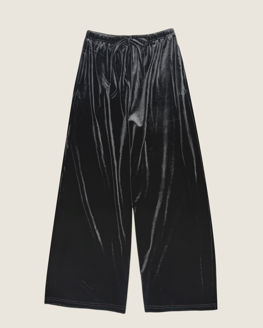 絲絨抽繩萬能褲-黑