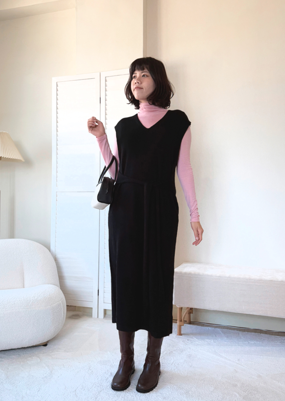 V領綁帶針織洋裝3