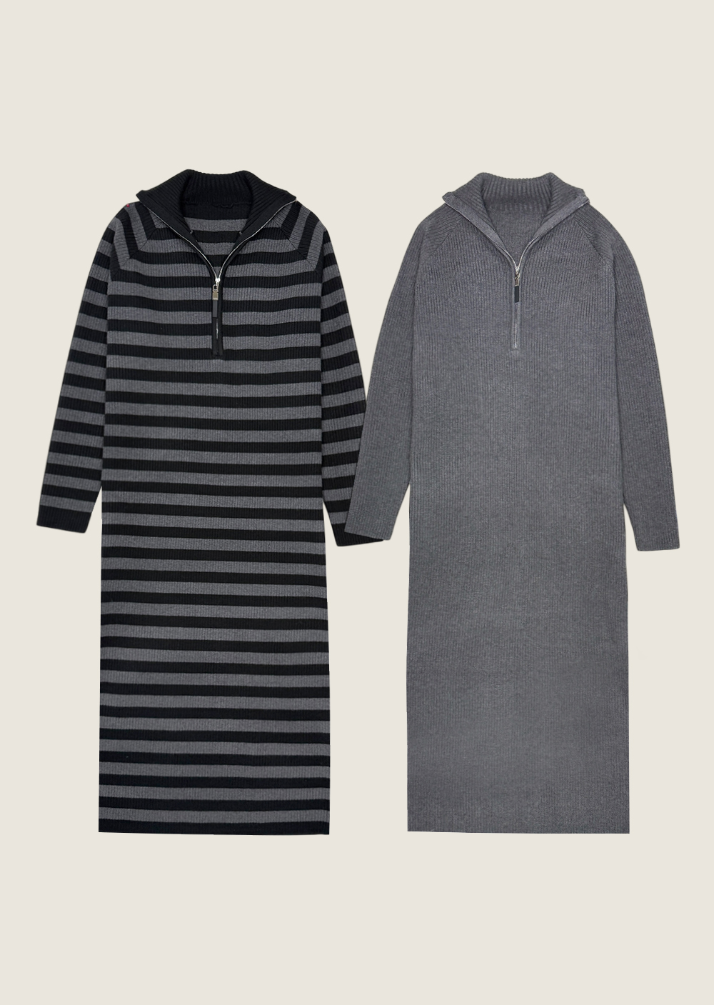 拉鍊翻領針織洋裝