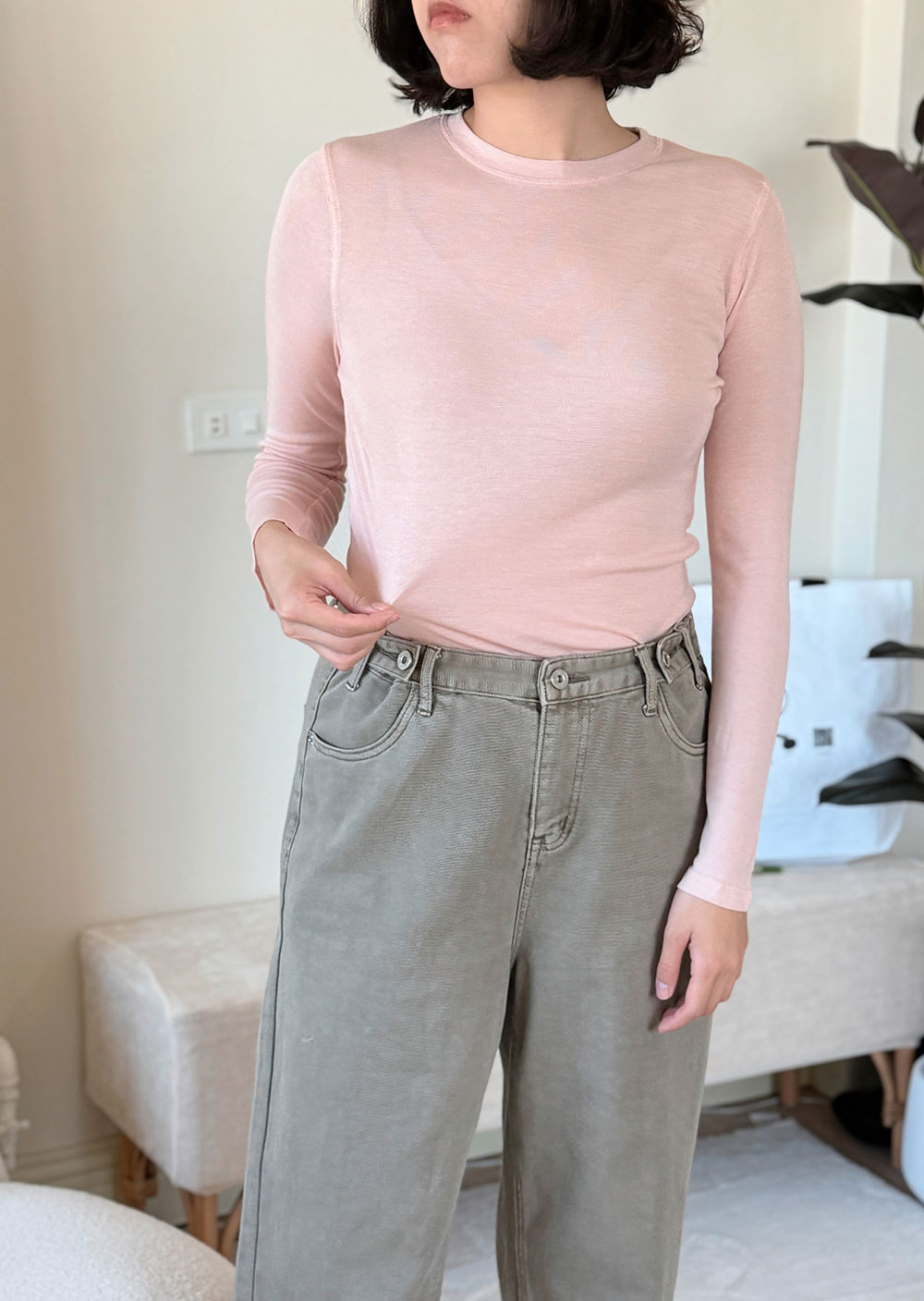 韓國天絲羊毛圓領上衣5