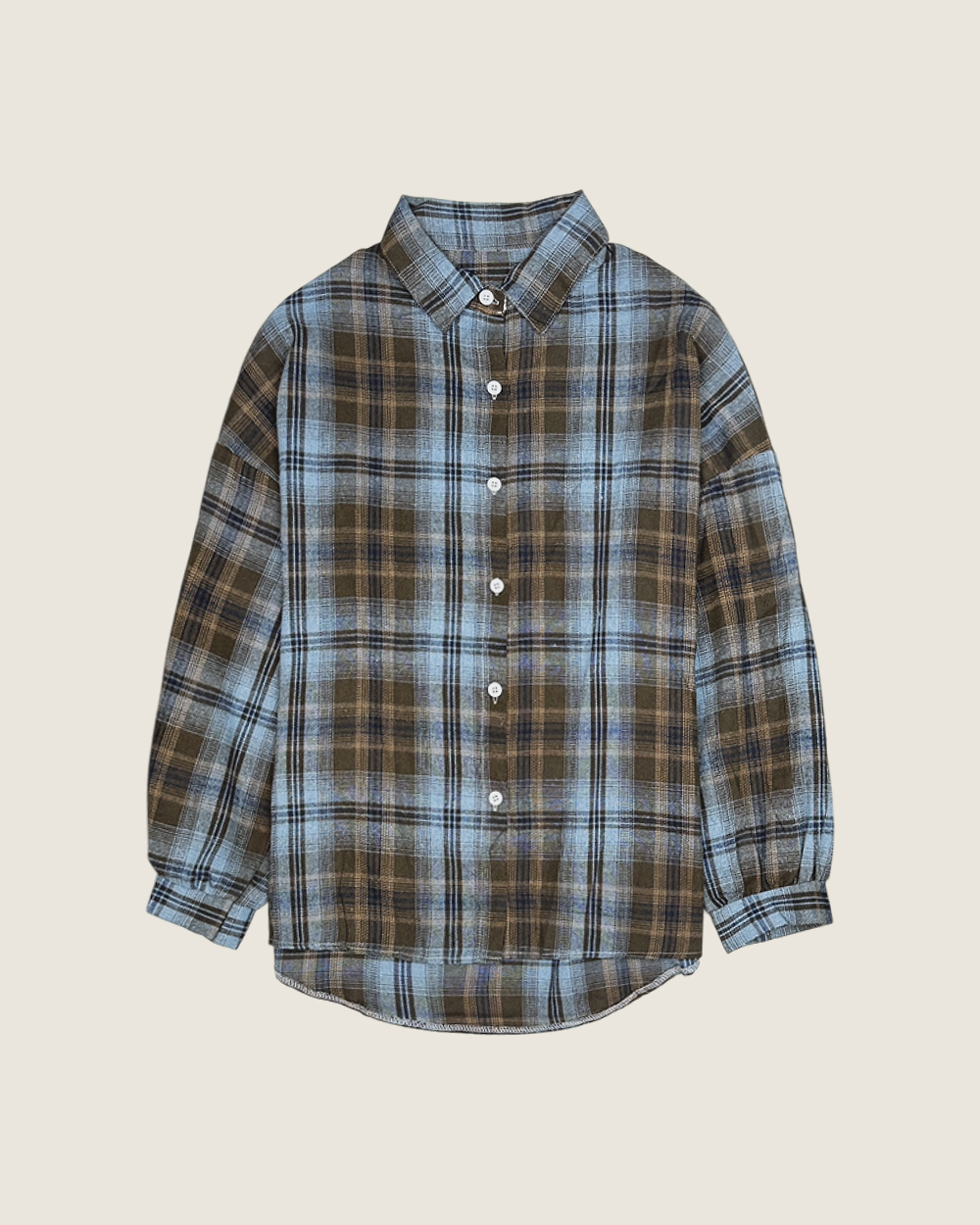 磨毛格紋襯衫-藍咖6