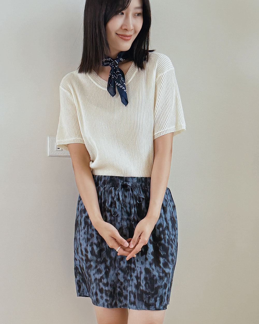 U領透膚羅紋針織衫-黃2