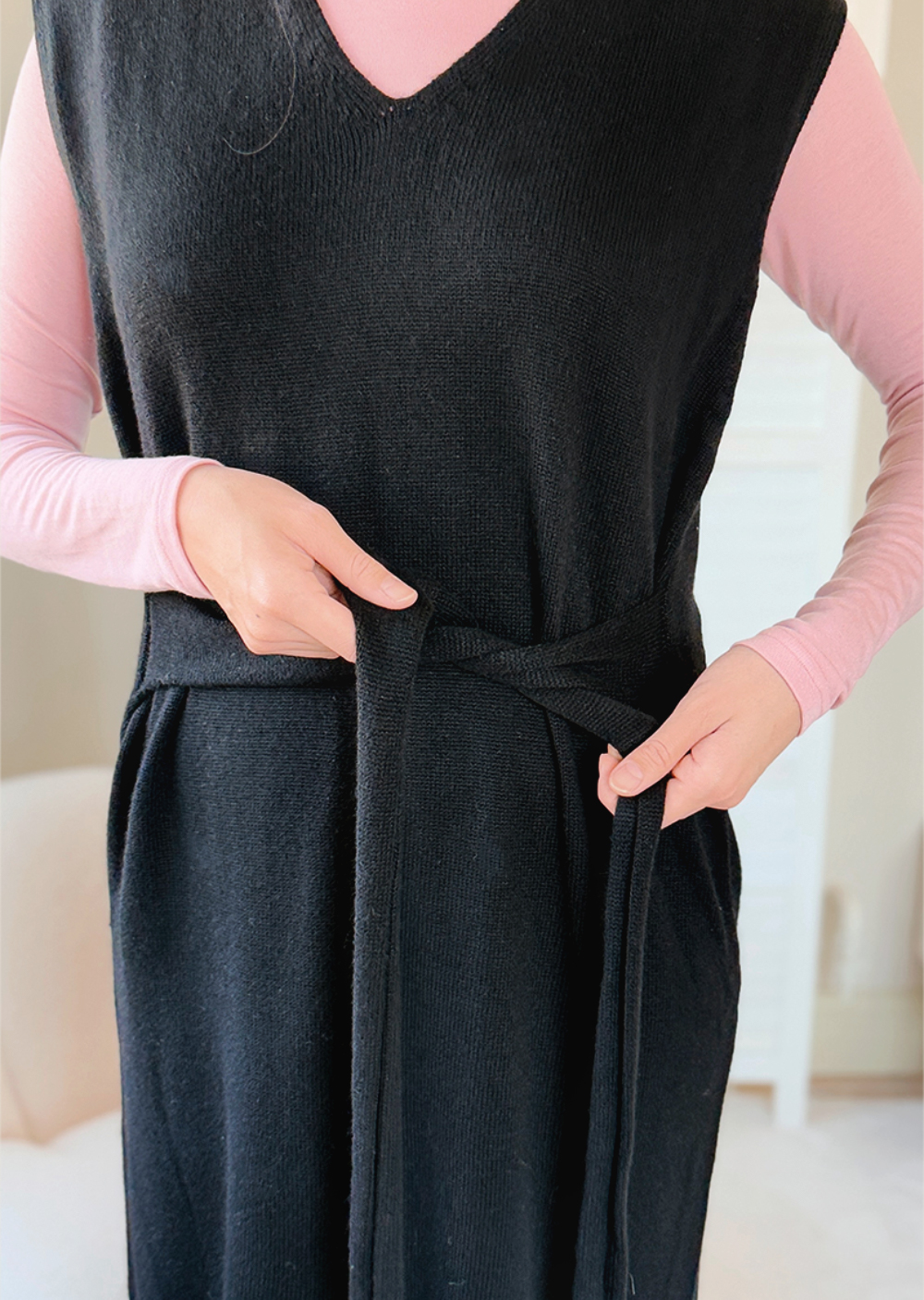 V領綁帶針織洋裝4