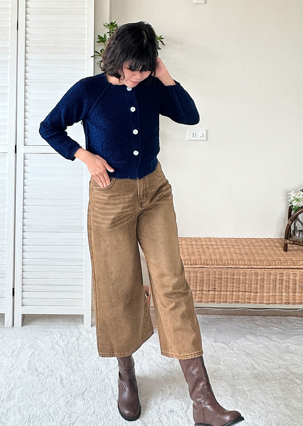 仿舊水洗牛仔寬裤2