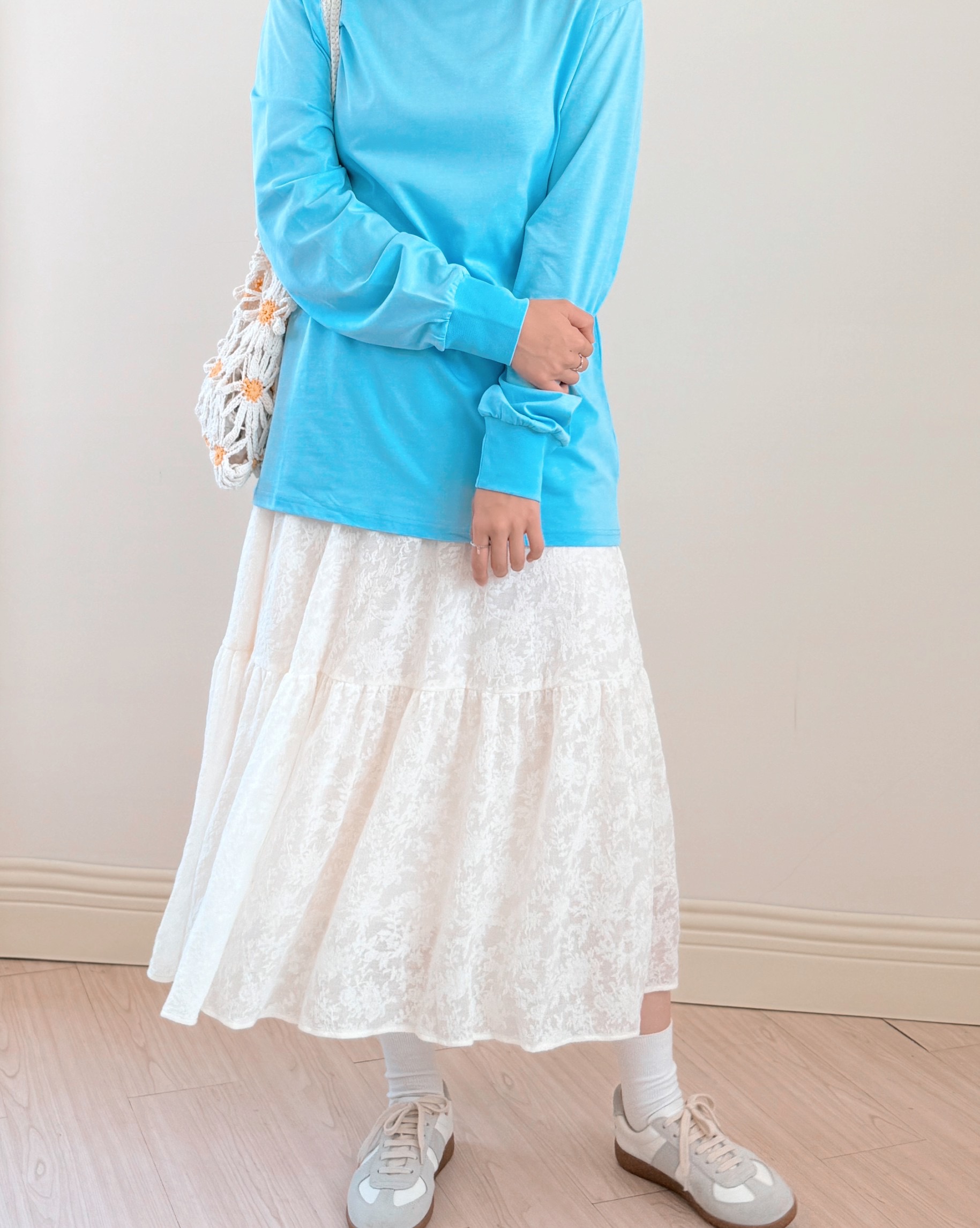 法式蕾絲鬆緊萬能裙-杏6