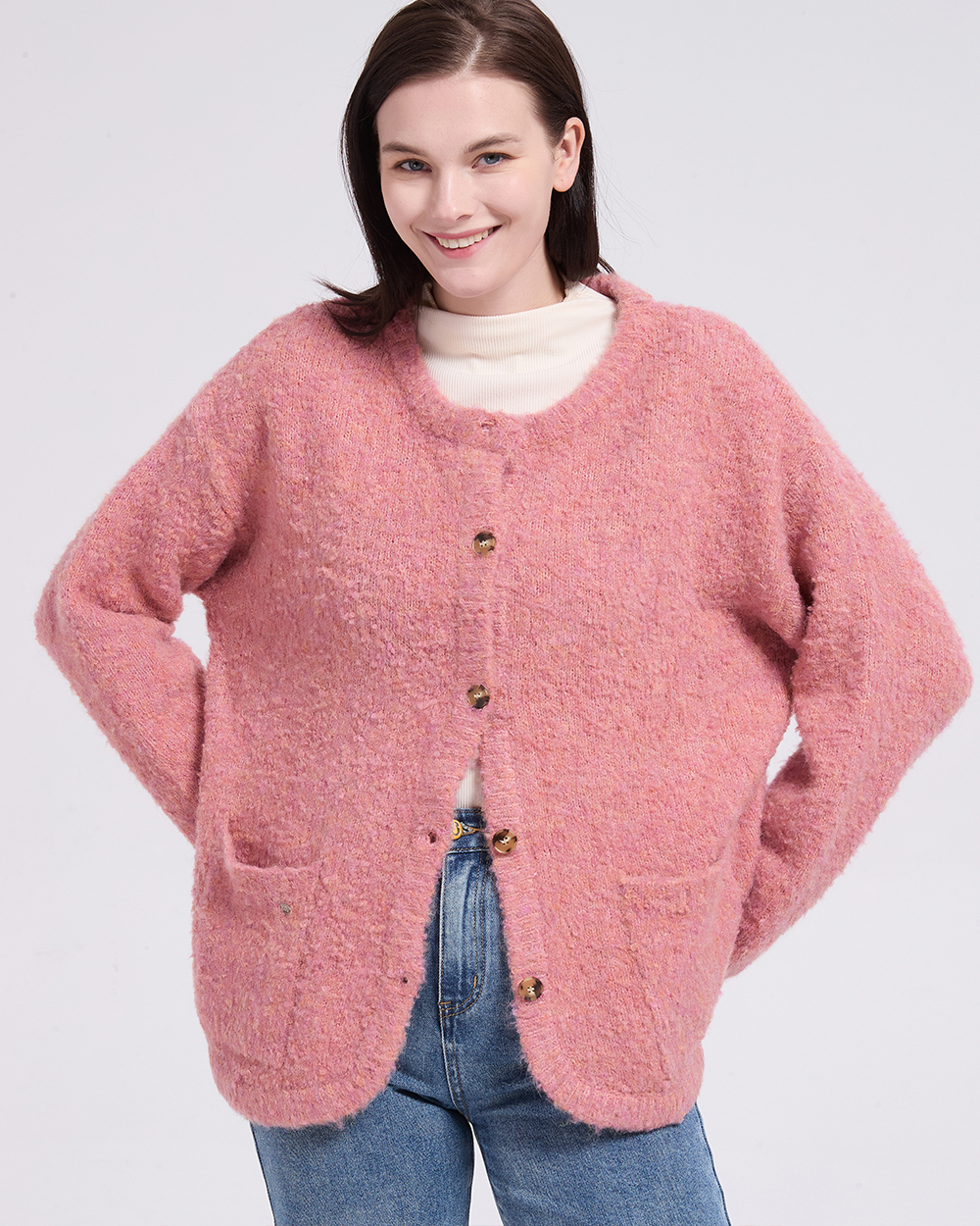 witharch圈圈絨排釦外套-粉