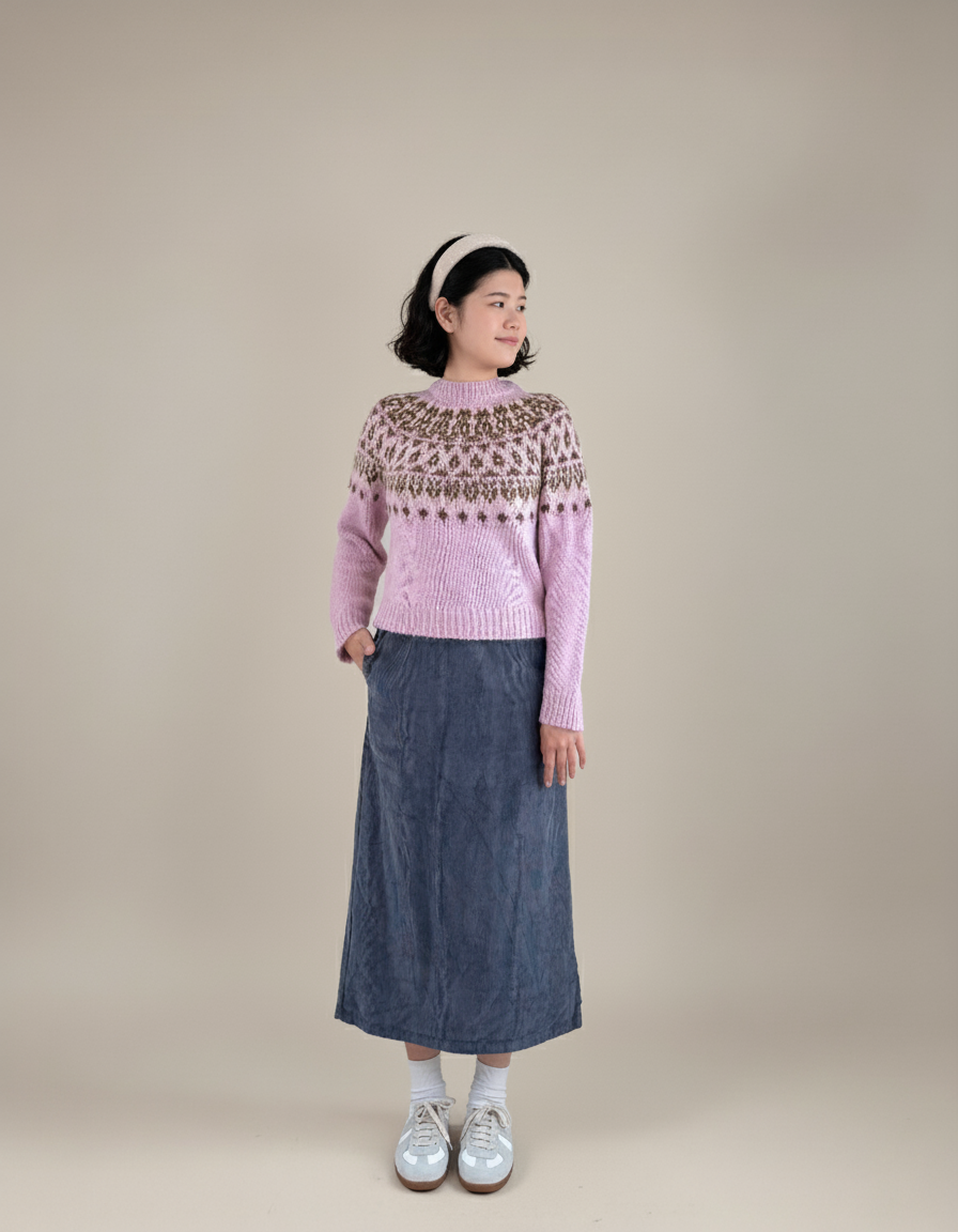 費爾島緹花毛衣-粉3