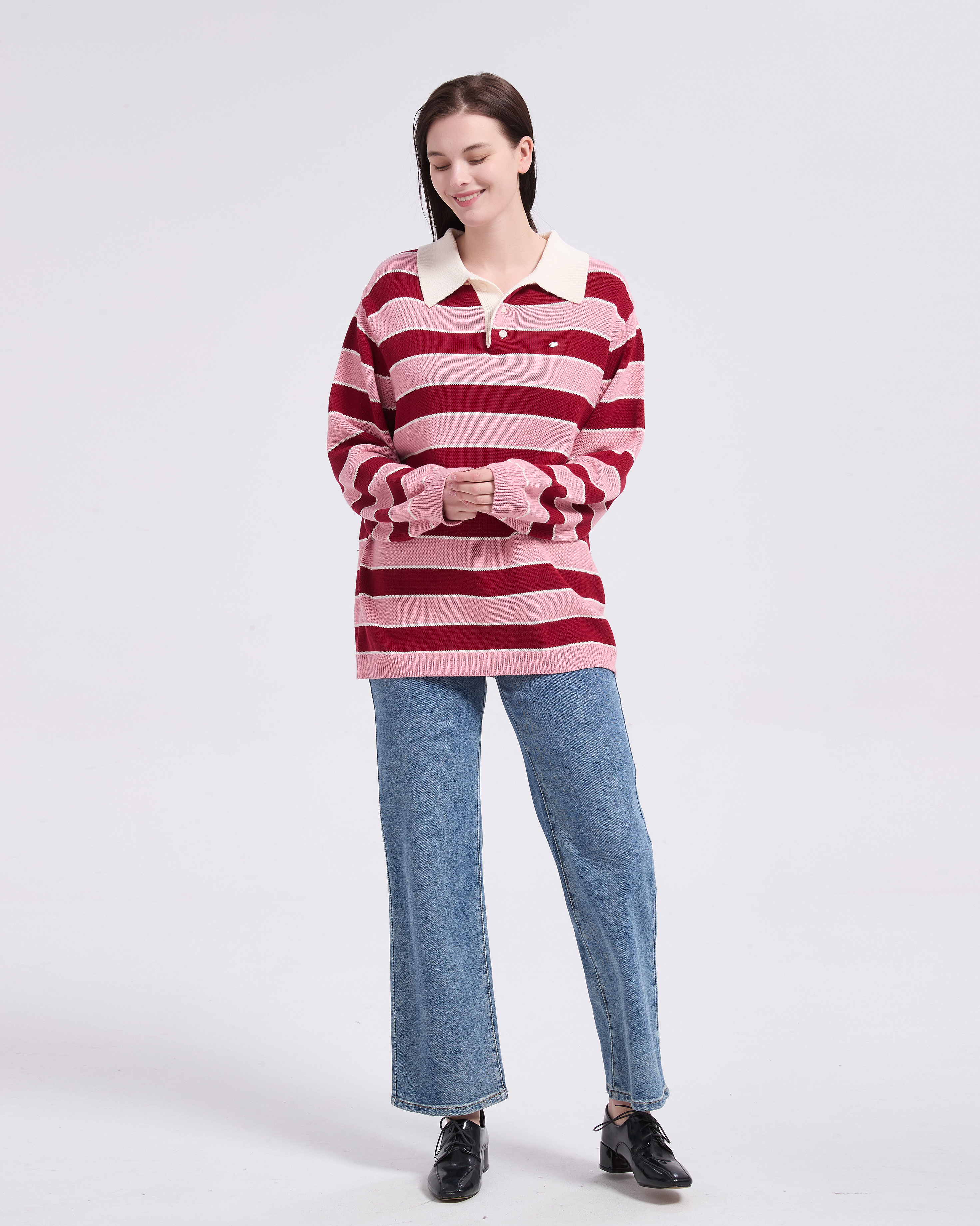 witharch條紋polo上衣-紅2