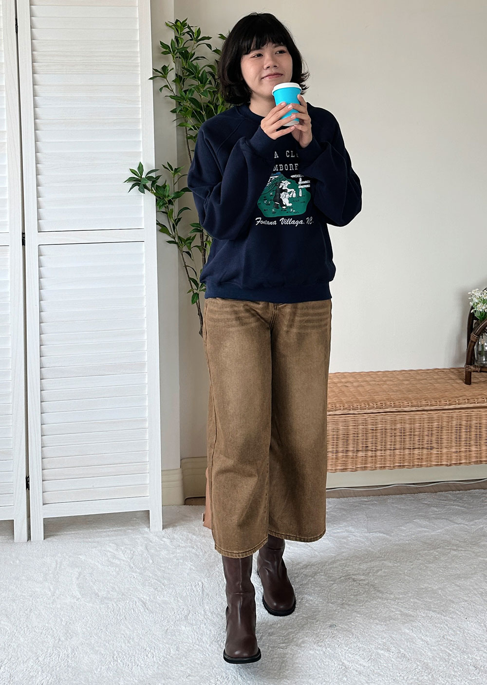 仿舊水洗牛仔寬裤6