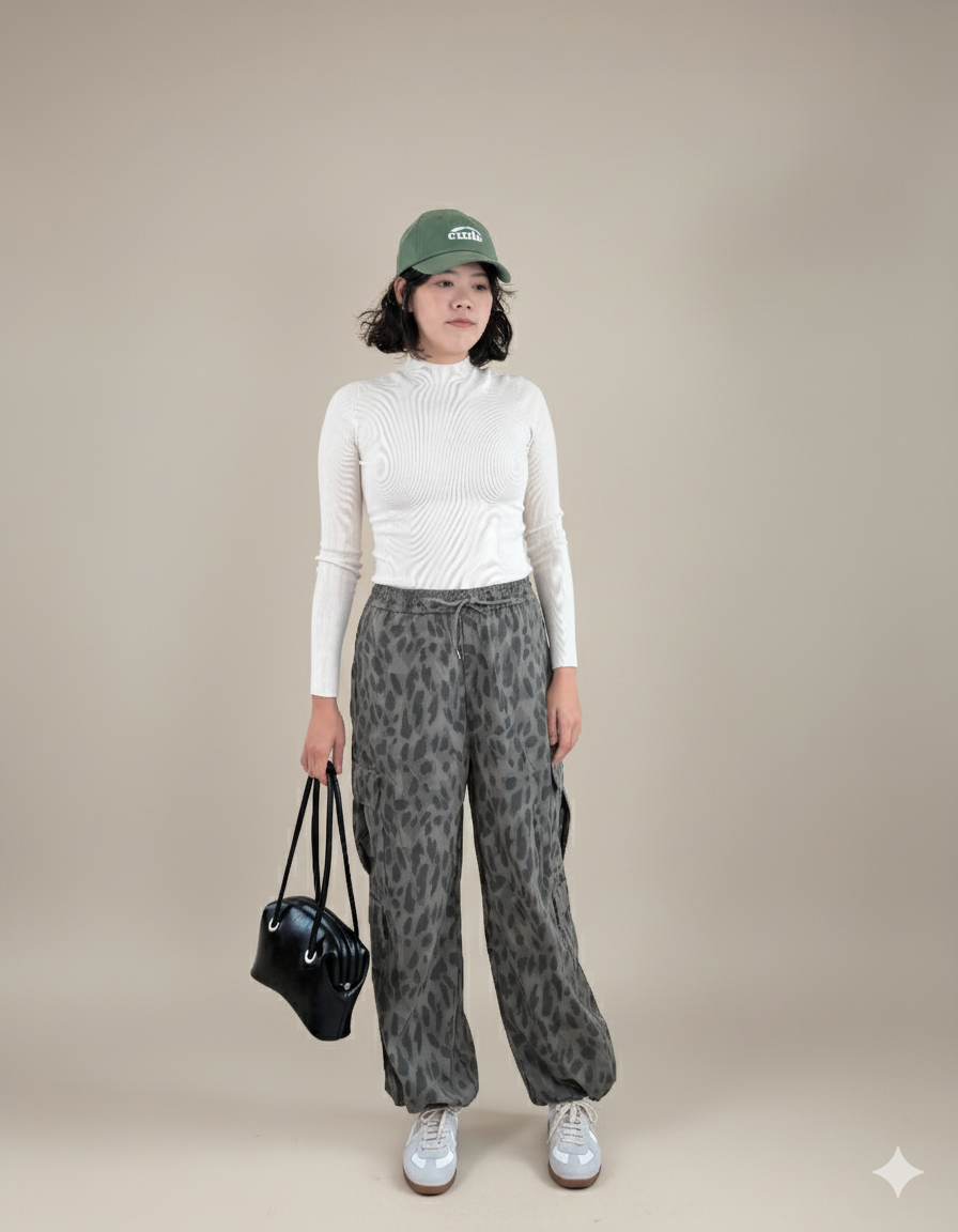 時髦豹紋工裝褲4