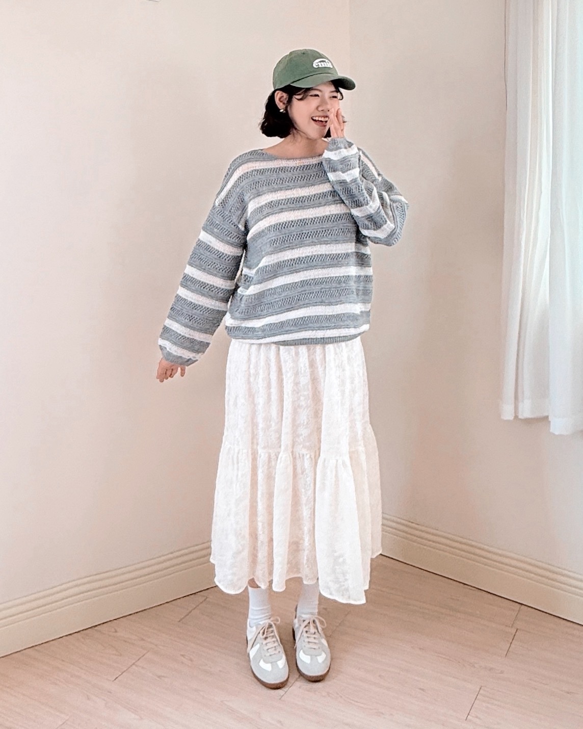 法式蕾絲鬆緊萬能裙-杏2