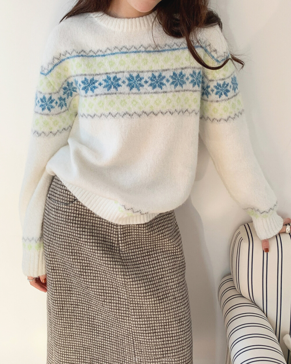 費爾島雪花毛衣-白