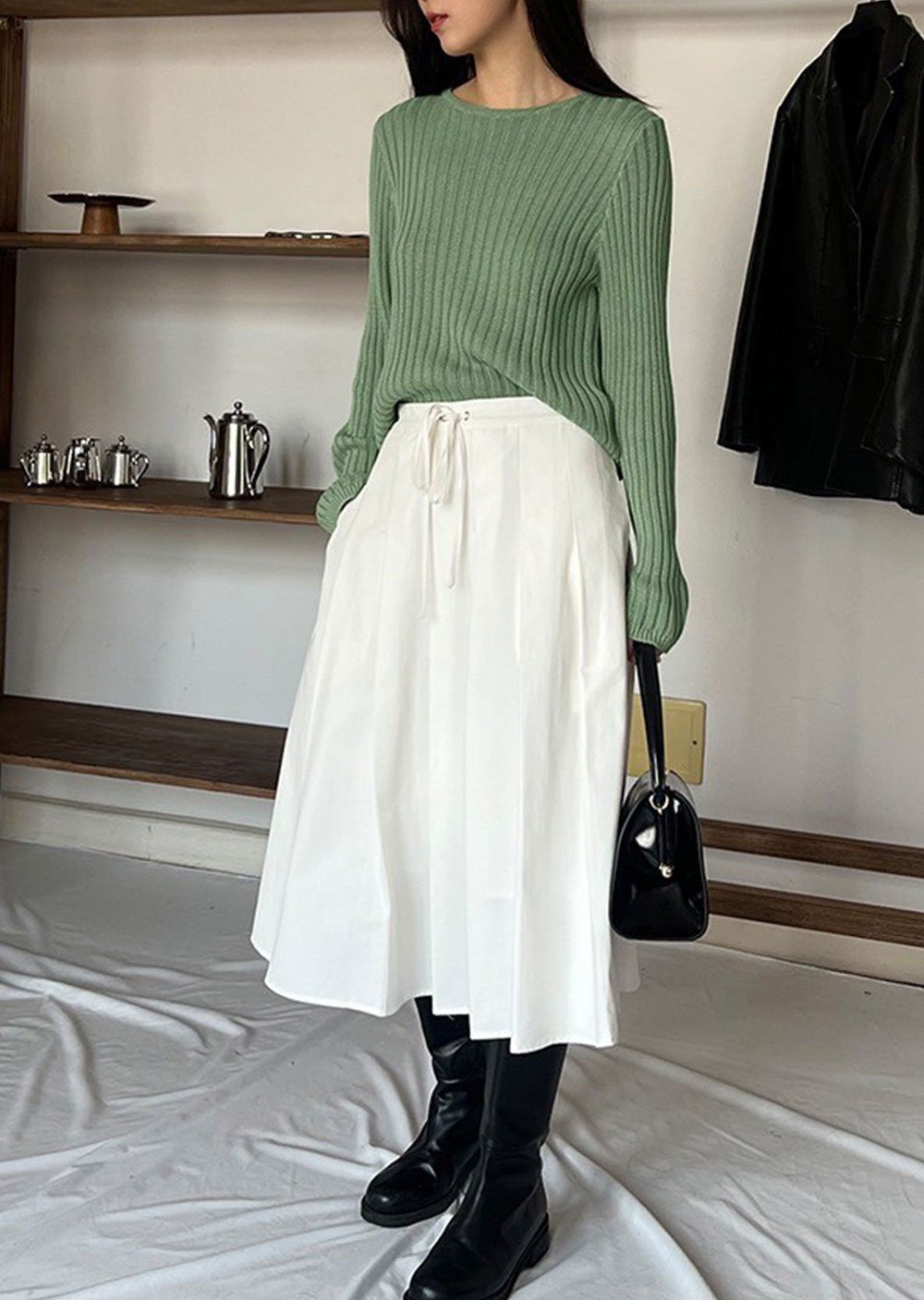 亞麻羅紋後扣針織衫