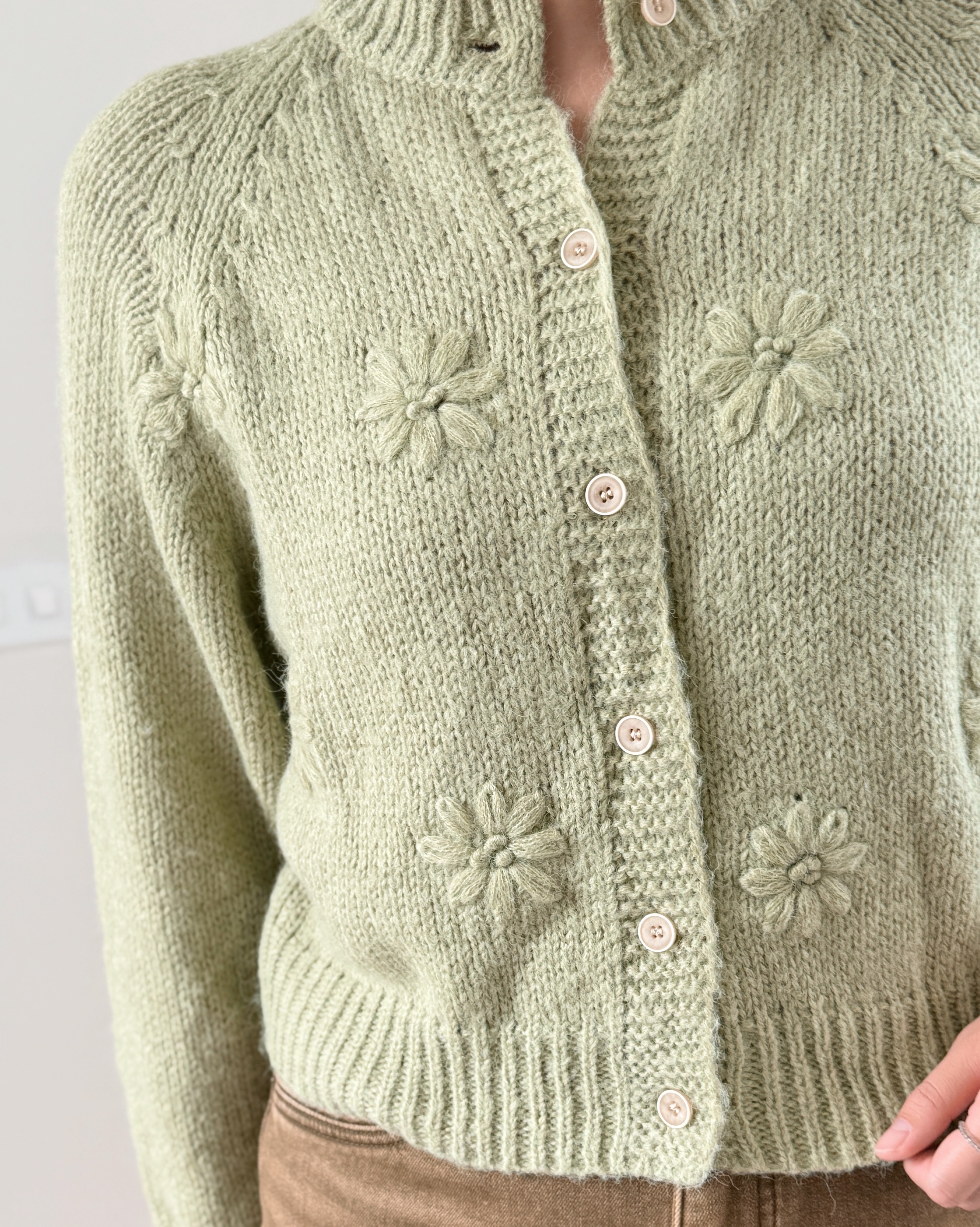 手工繡花開襟外套-綠2