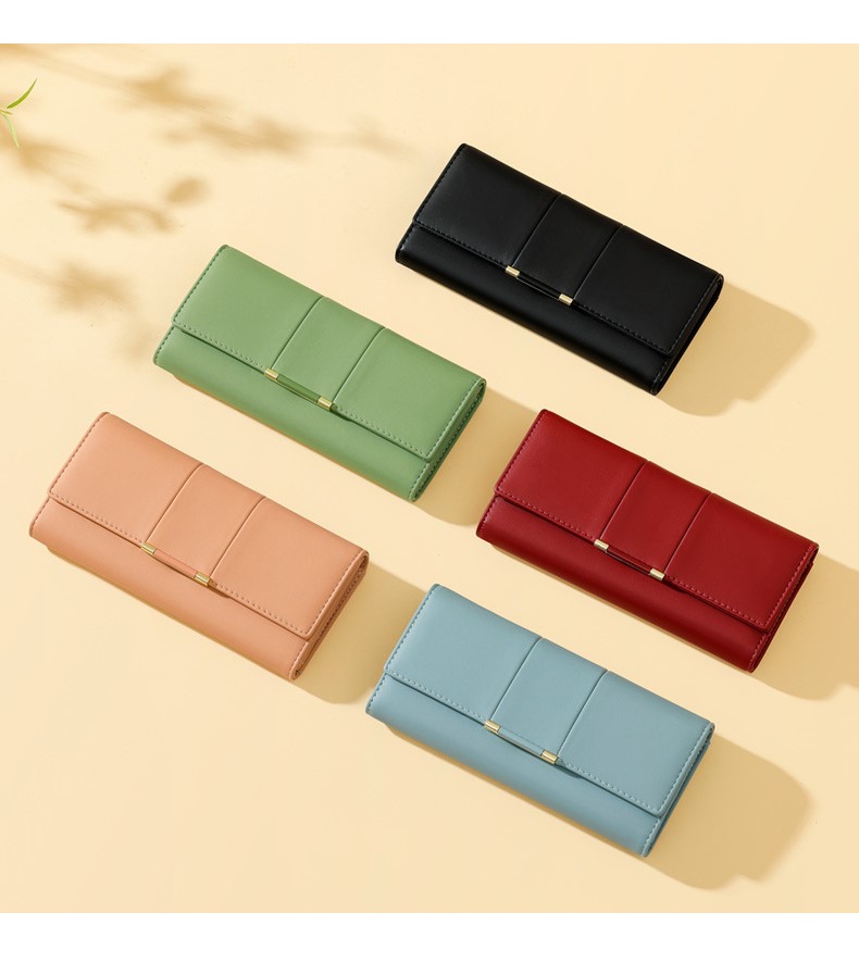 日系簡約女士長款三折皮夾 n562