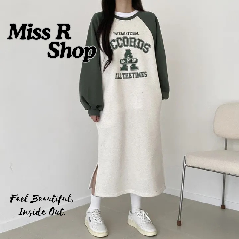 小清新 長袖休閒連衣裙 秋冬寬鬆韓版慵懶風裙   n750