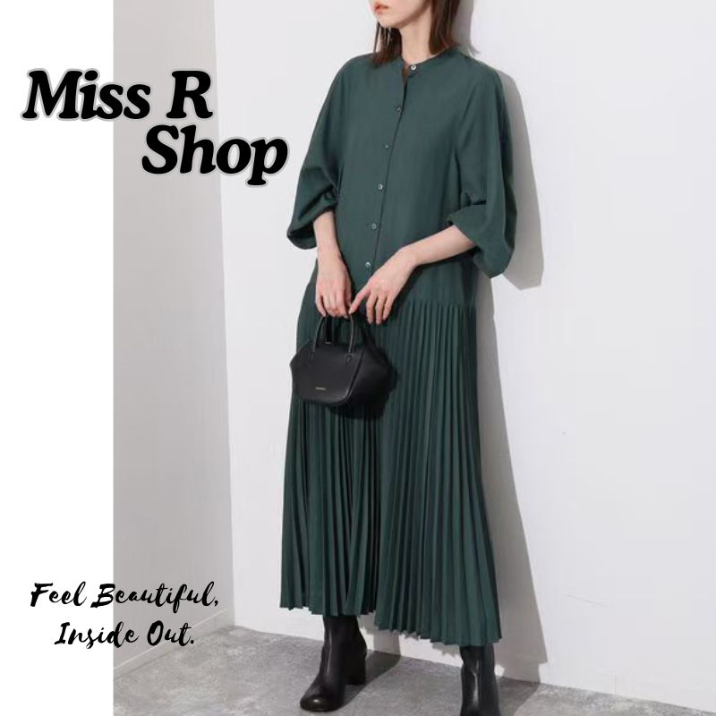 秋女裝長裙 寬鬆壓折長袖連衣裙   n749