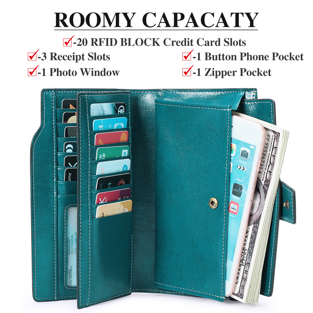 真皮錢包 長款韓版油蠟牛皮 女式多卡位錢夾  n559