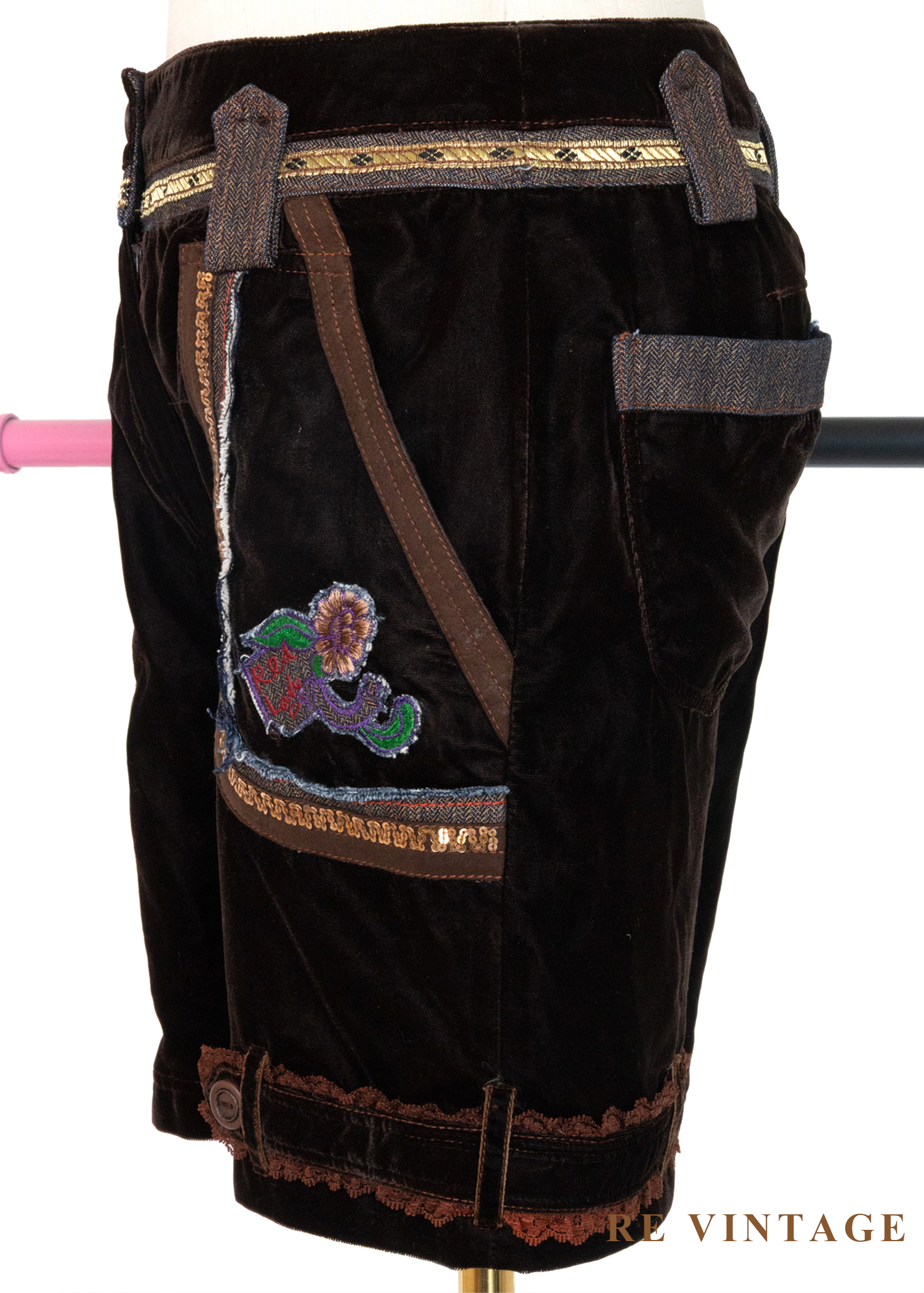 深棕色金線序章絨布短褲(26")9