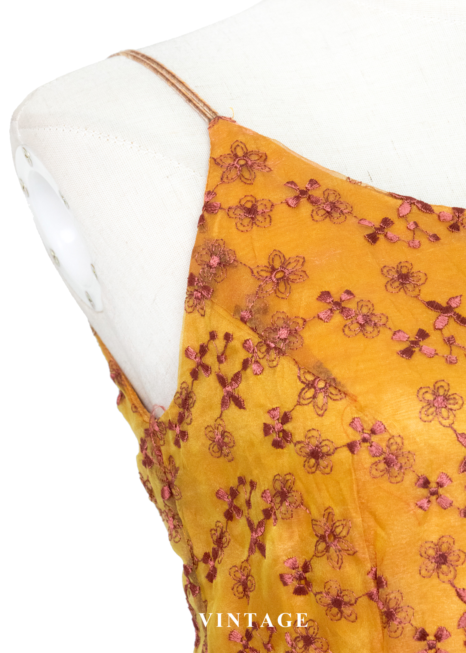 Sunset 暖橘色小碎花係肩帶迷你洋裝5