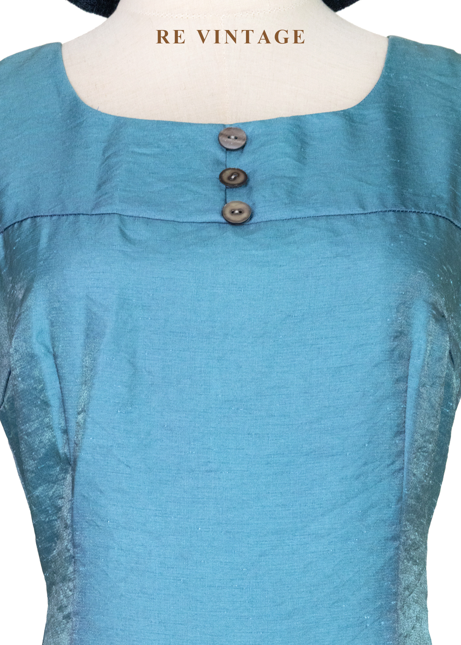 翡冷翠的湖光方領小色花拼接洋裝5