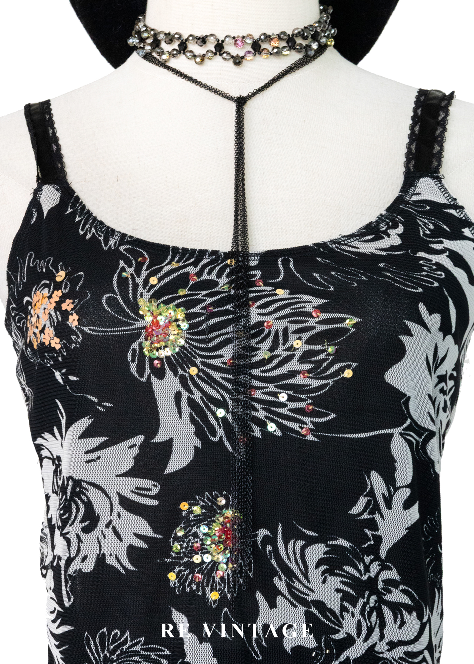 繁花餘燼 -亮片花卉透膚背心3