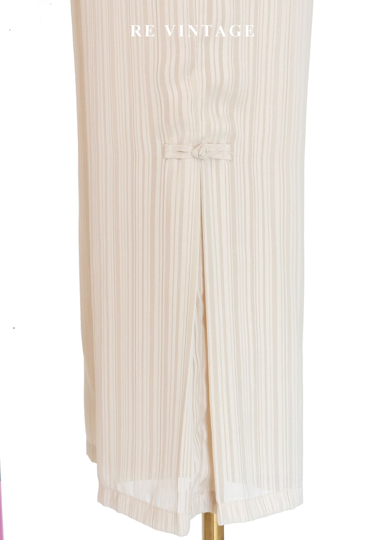 奶油白線條中國釦高腰直筒褲(27")7