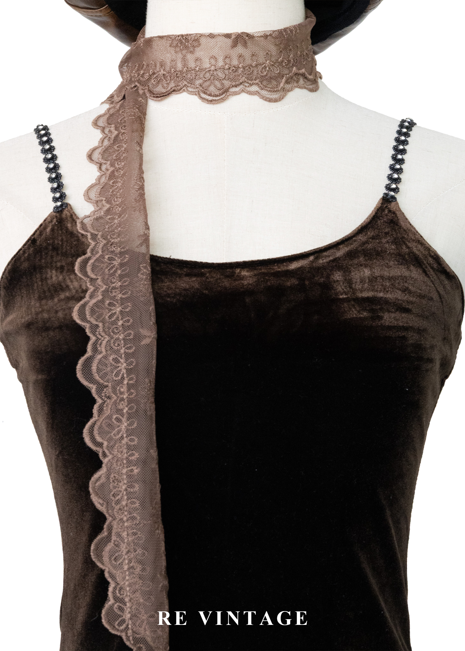 必備單品 - 小花亮鑽巧克力色絨布背心3