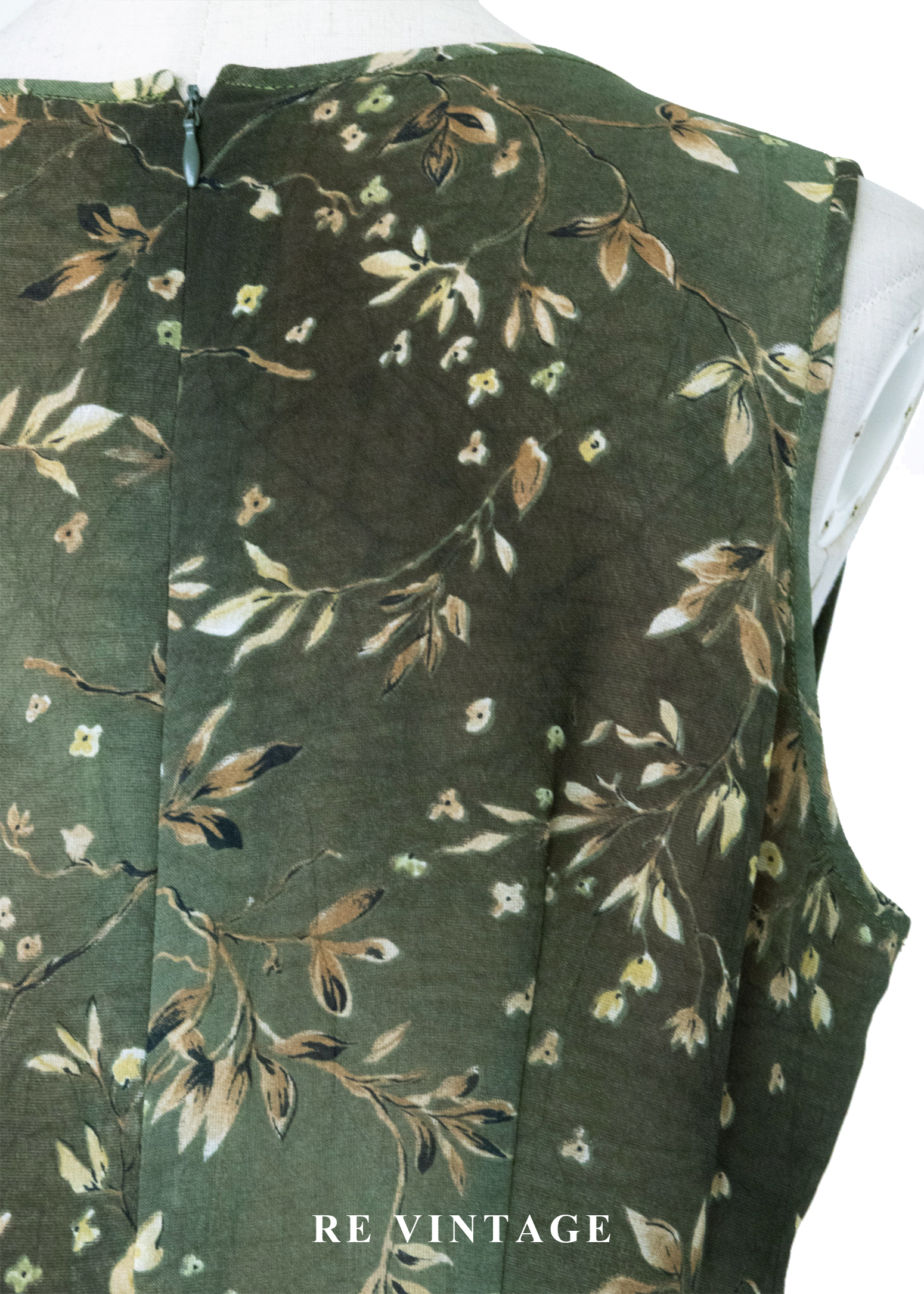 暮色森林復古苔蘚綠無袖長洋裝13