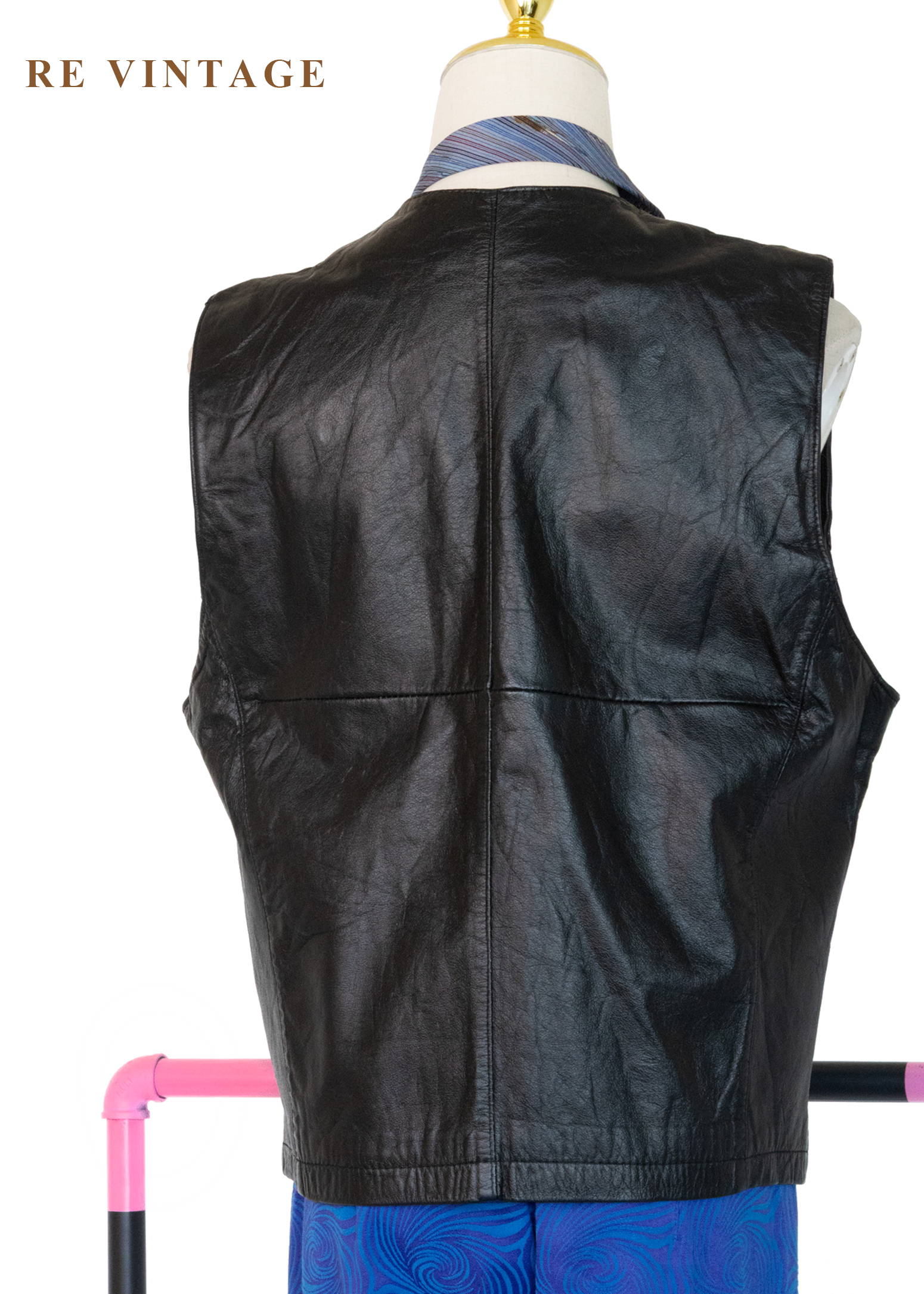 韓國製 - 牛皮黑皮革簡約背心8