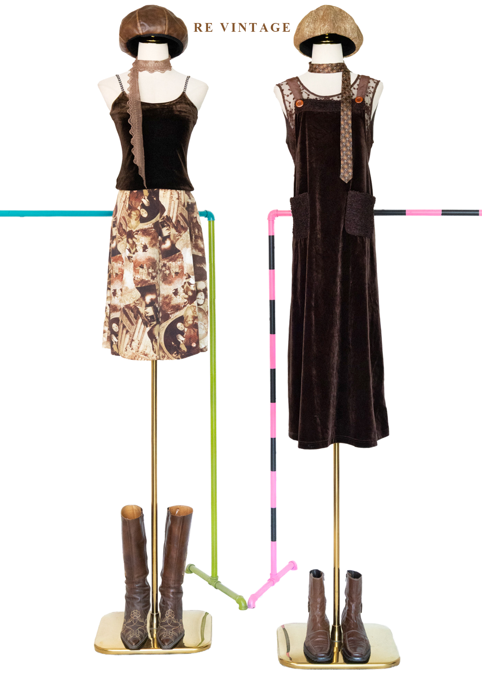 必備單品 - 小花亮鑽巧克力色絨布背心2