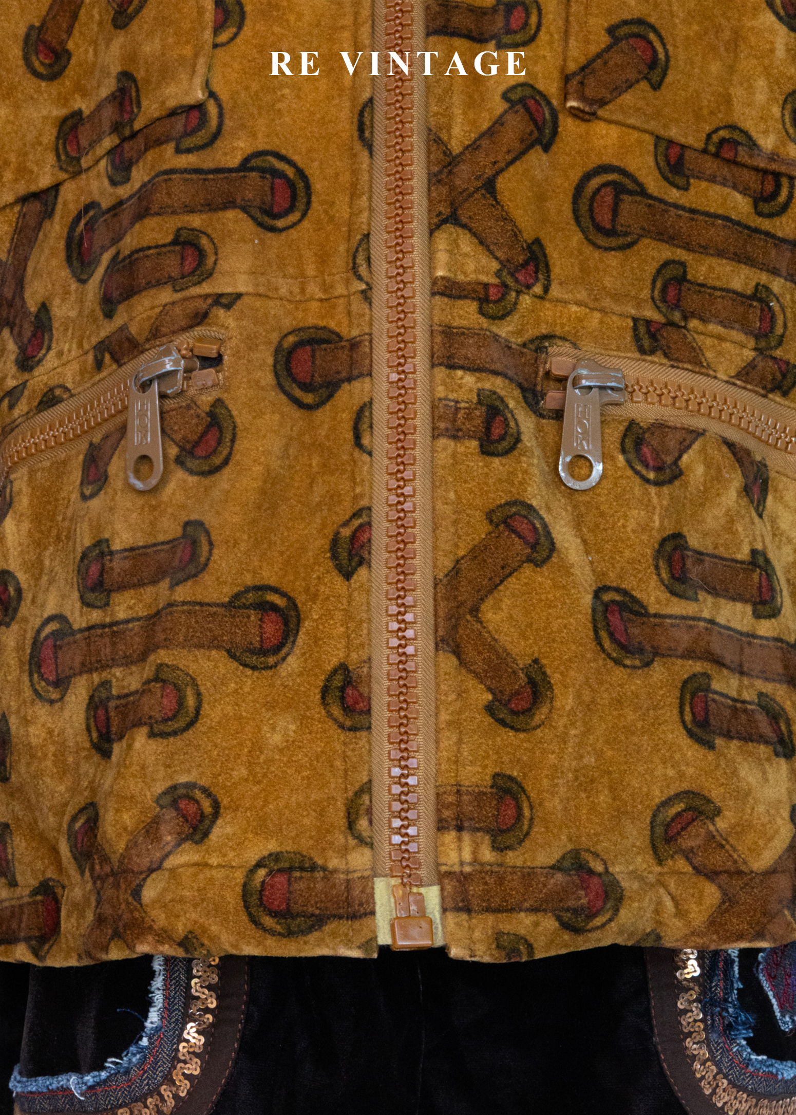 焦糖色穿繩記號麂皮長毛內裏外套4