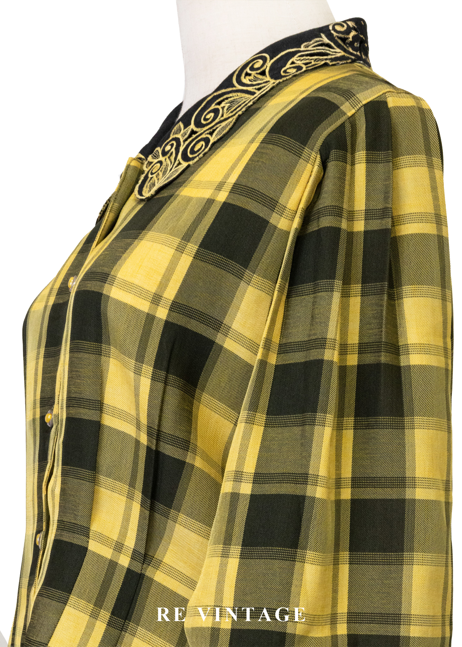 朦朦黃綠格紋刺繡靈魂襯衫9