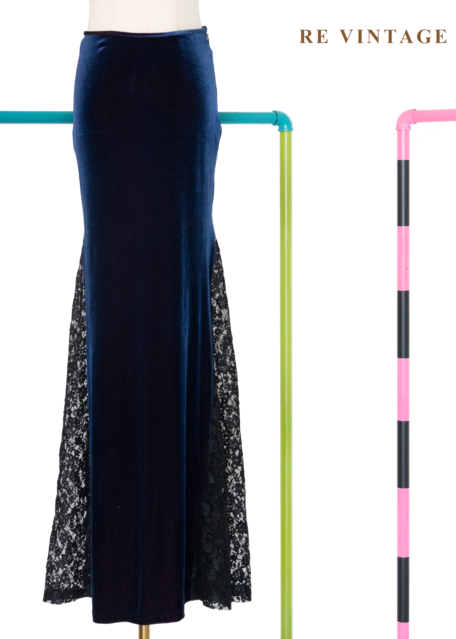 微光紅深藍蕾絲魔女長裙(28-30")10