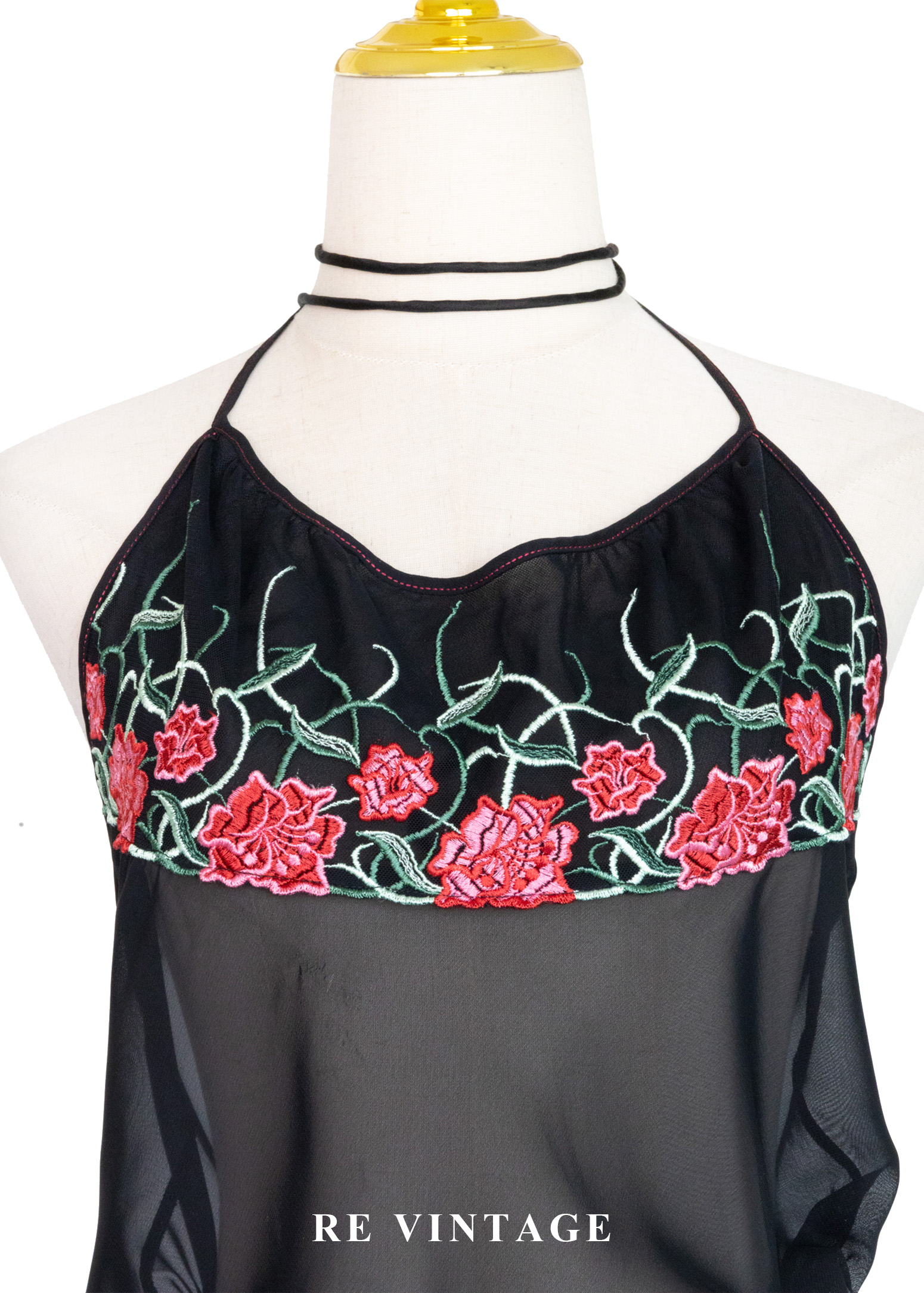 紅花黑紗東方韻味繞頸背心3