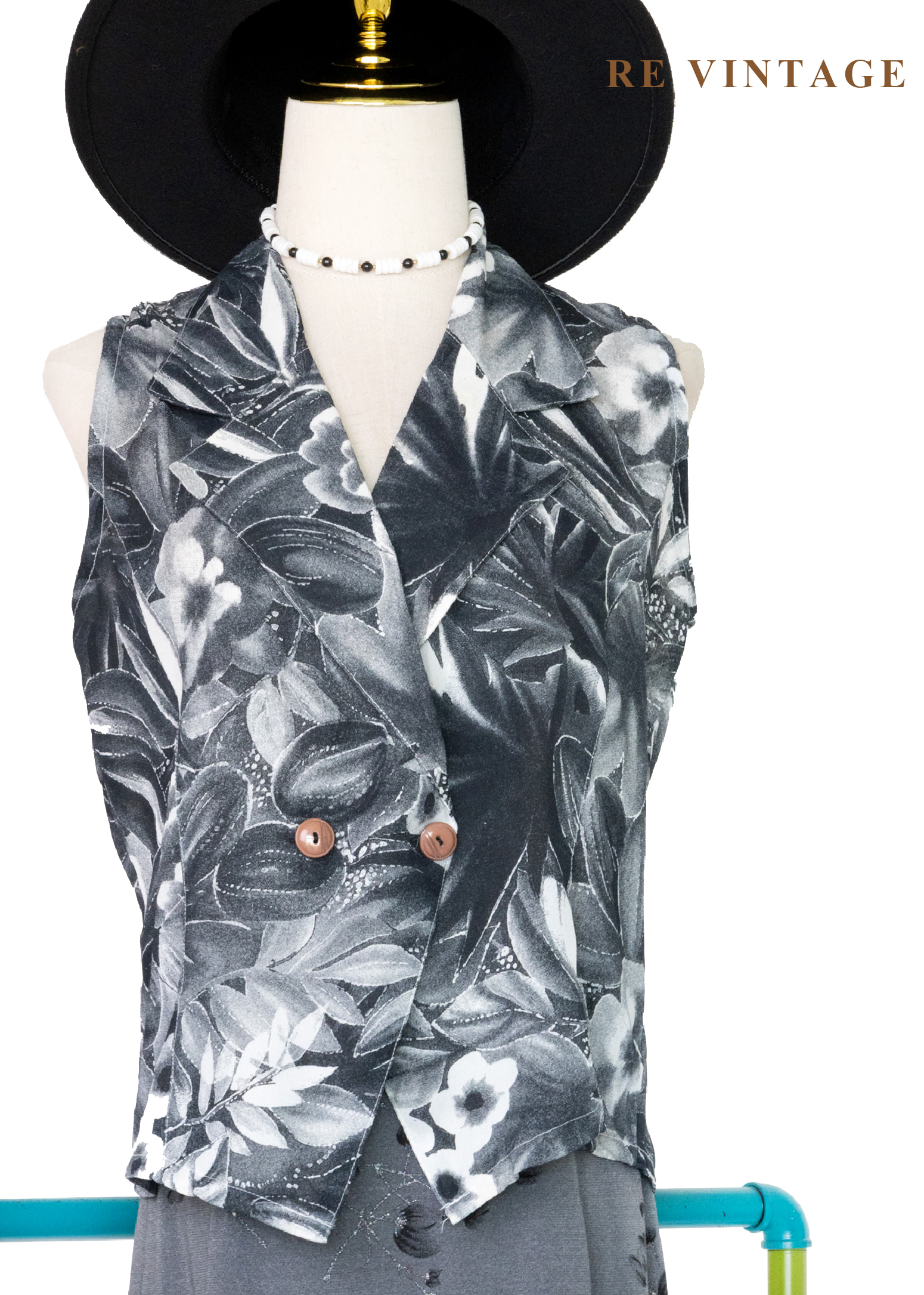 復古底片裡的花朵雙排釦背心7