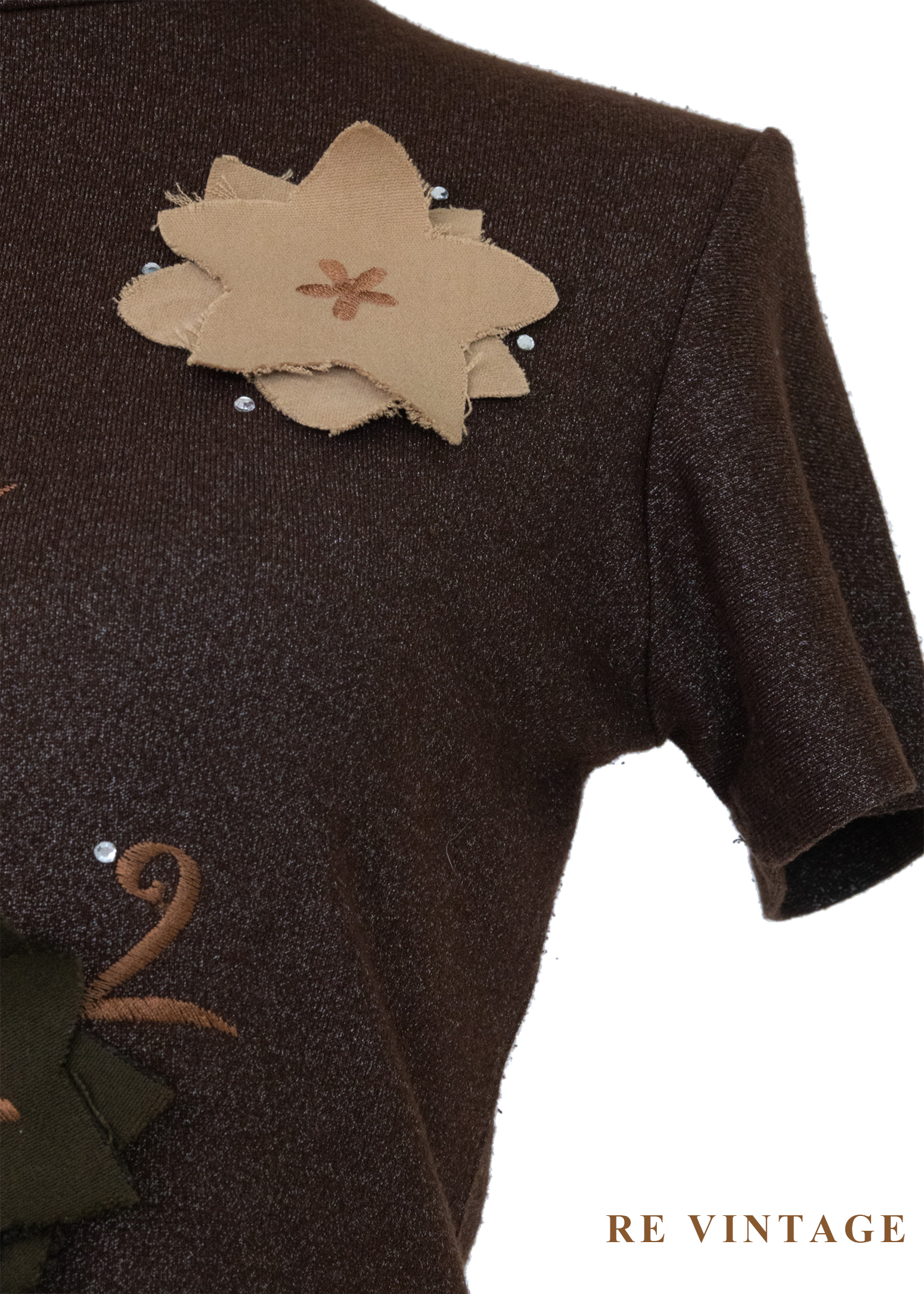 暖棕花帖短袖上衣5