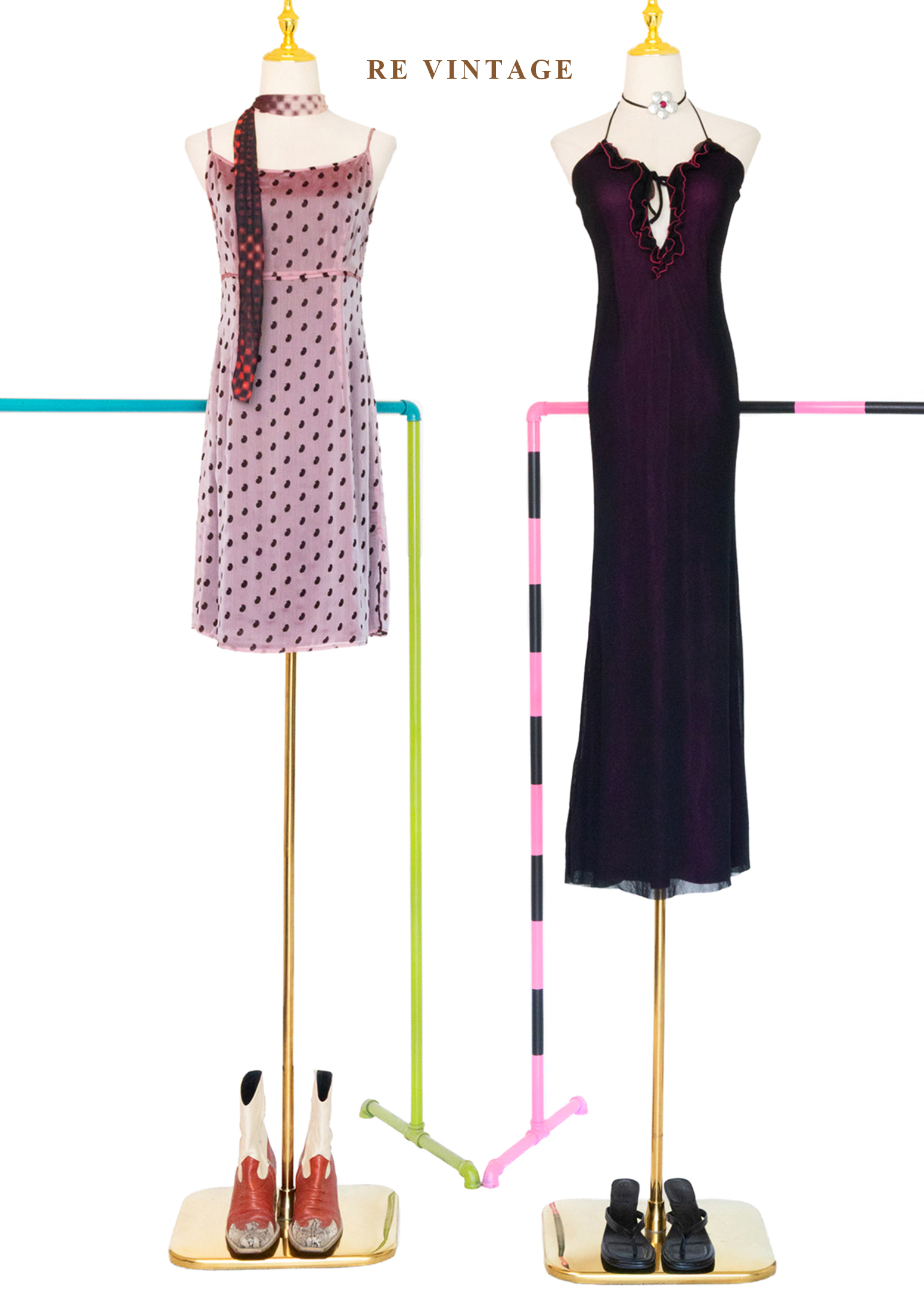 黑夜裡盛開的紫紅花繞頸長洋裝2