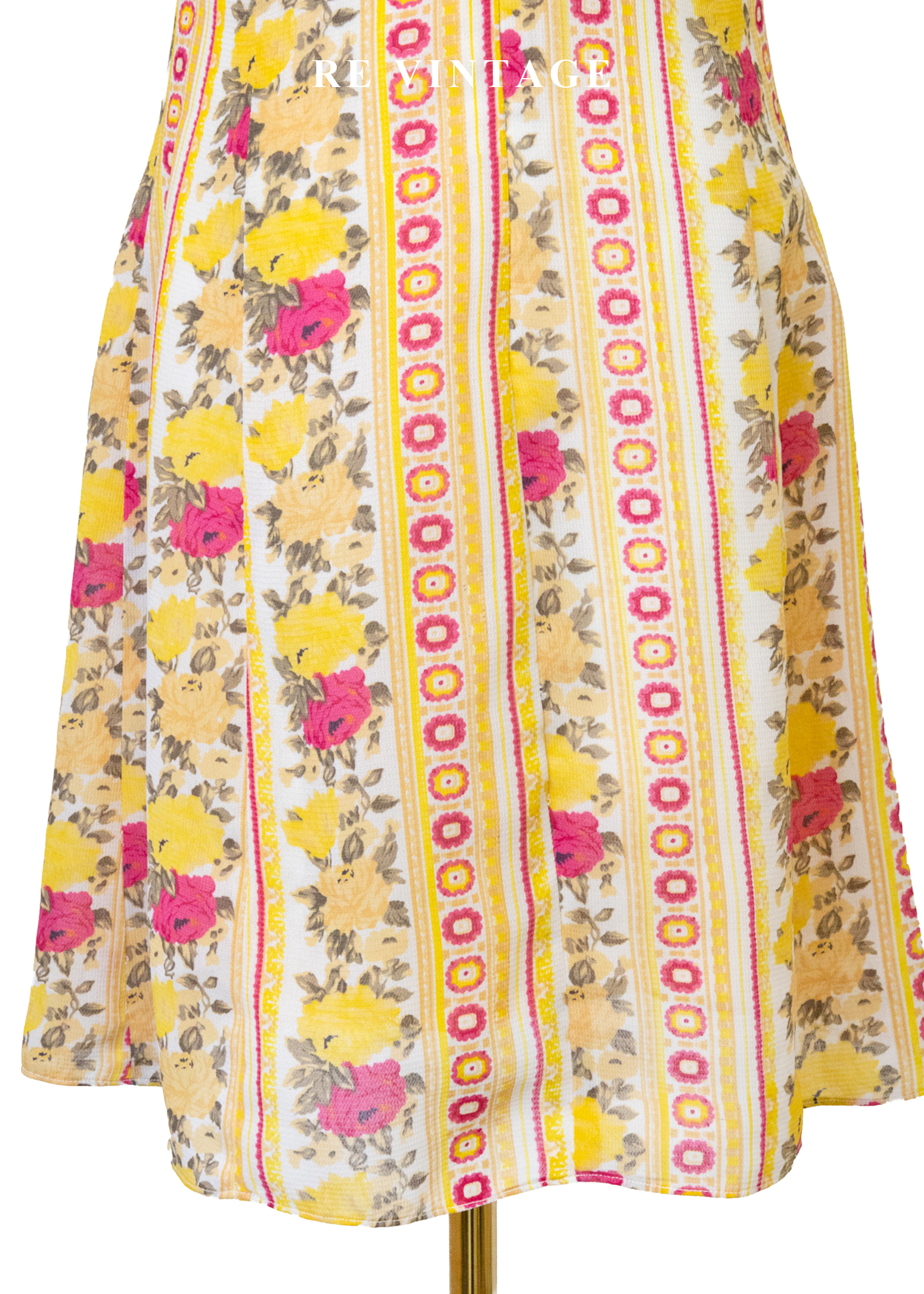 奶油檸檬黃線條粉紅玫瑰迷你洋裝11