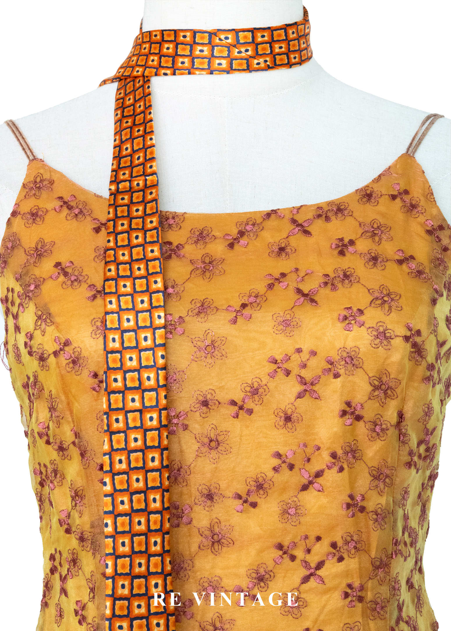 Sunset 暖橘色小碎花係肩帶迷你洋裝3