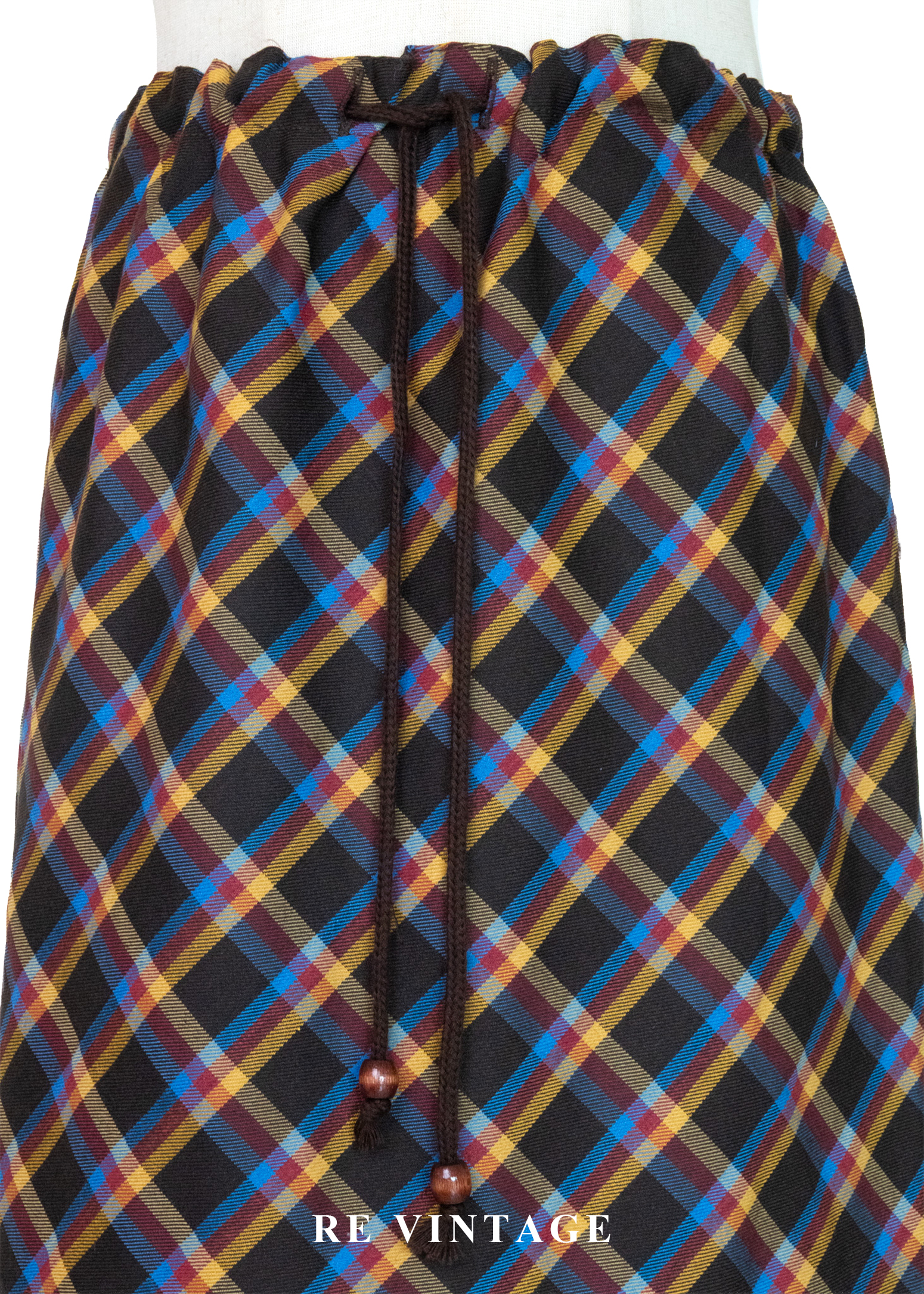 蘇格蘭的落日餘暉暖調格紋抽繩裙(24-30")3