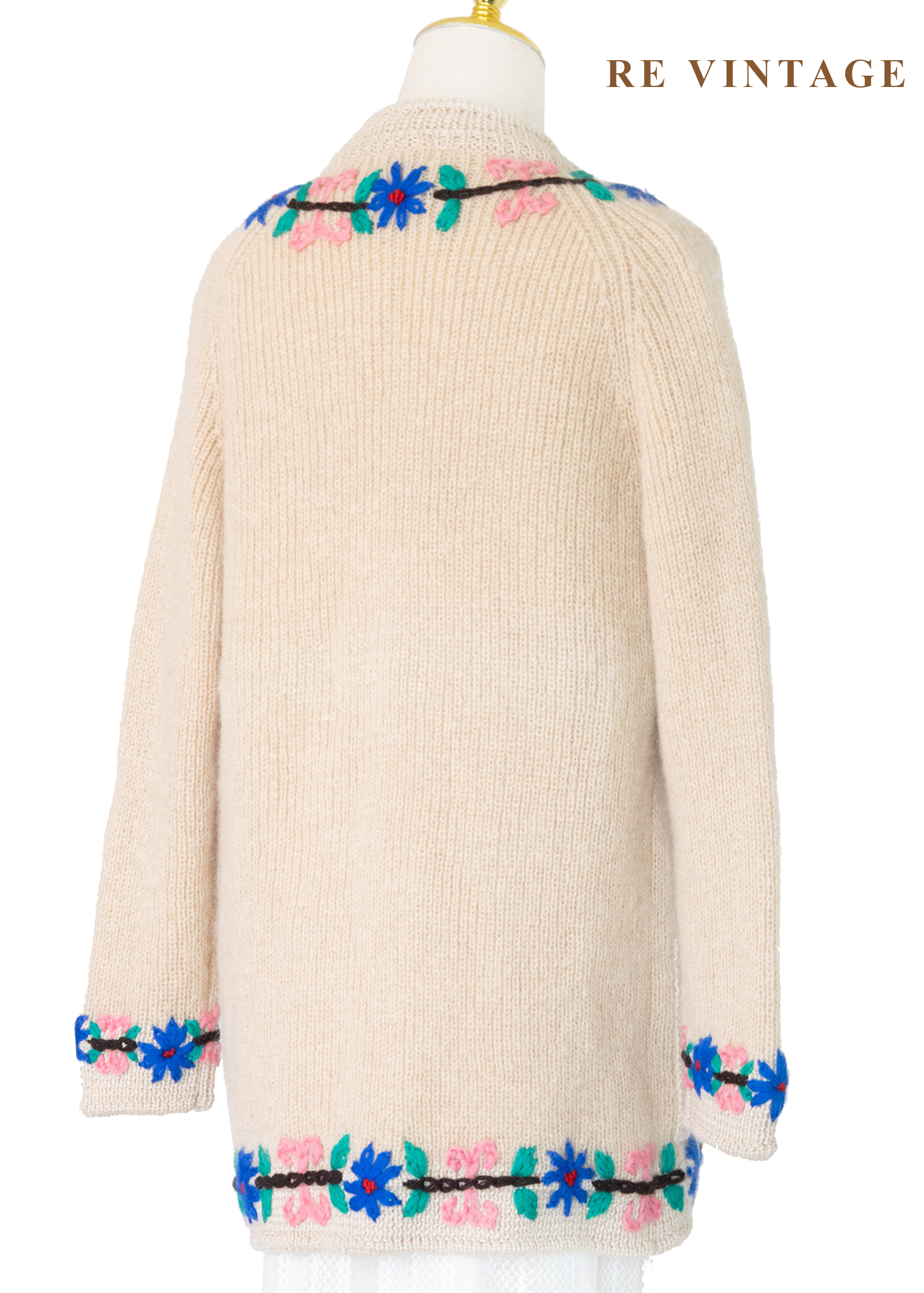 奶油白小花綻放毛料針織毛衣外套12