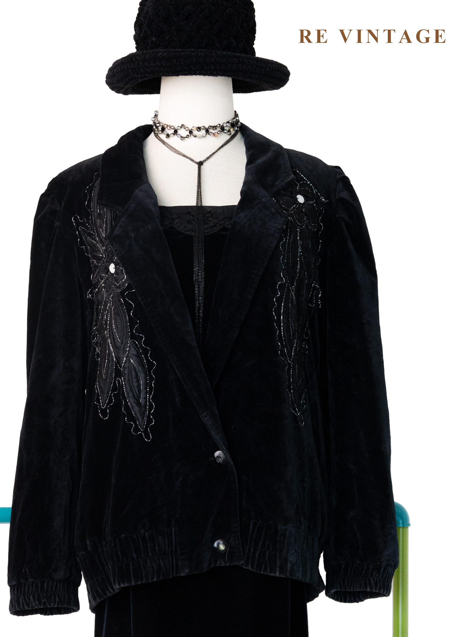 花羽輪廓黑絨深處外套