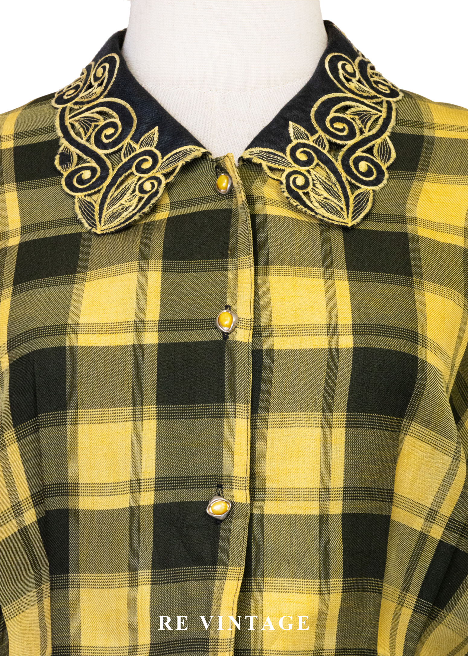 朦朦黃綠格紋刺繡靈魂襯衫3